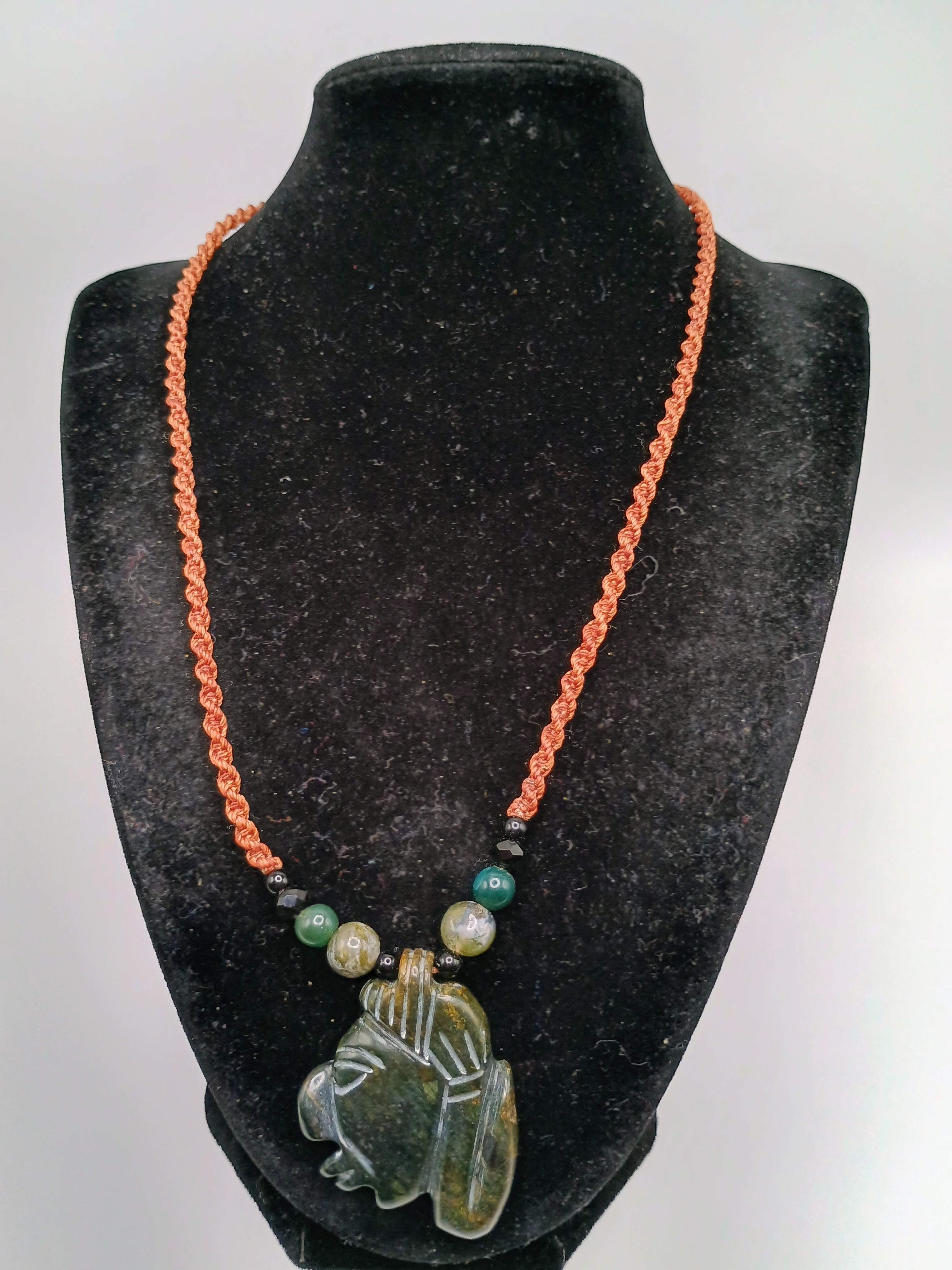 Macrame Necklace Inca Pachacuti Mask Pendant Natural Stone