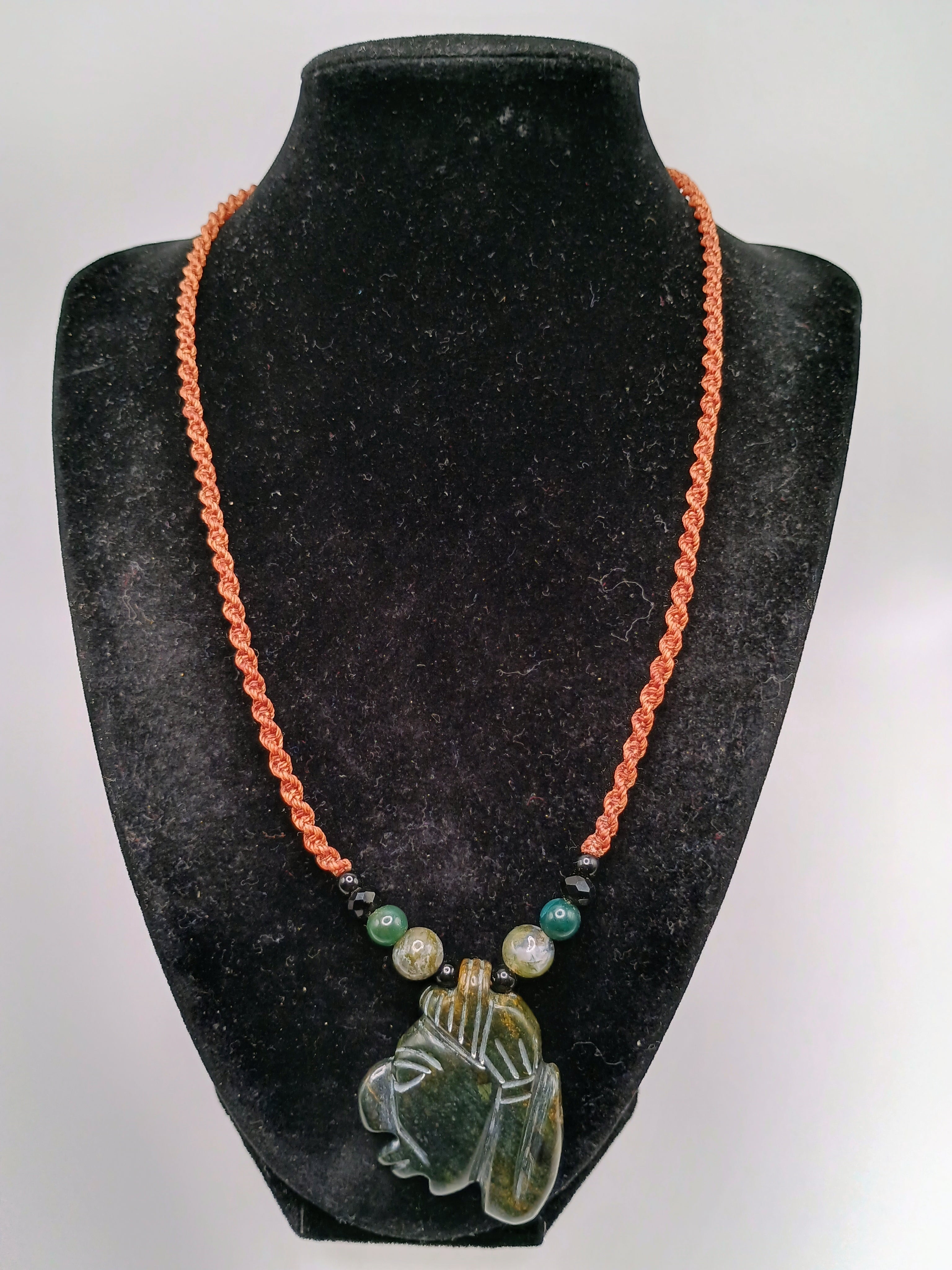 Macrame Necklace Inca Pachacuti Mask Pendant Natural Stone