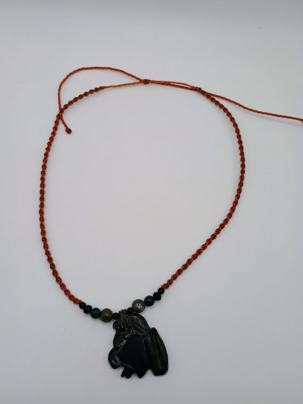 Macrame Necklace Inca Pachacuti Mask Pendant Natural Stone