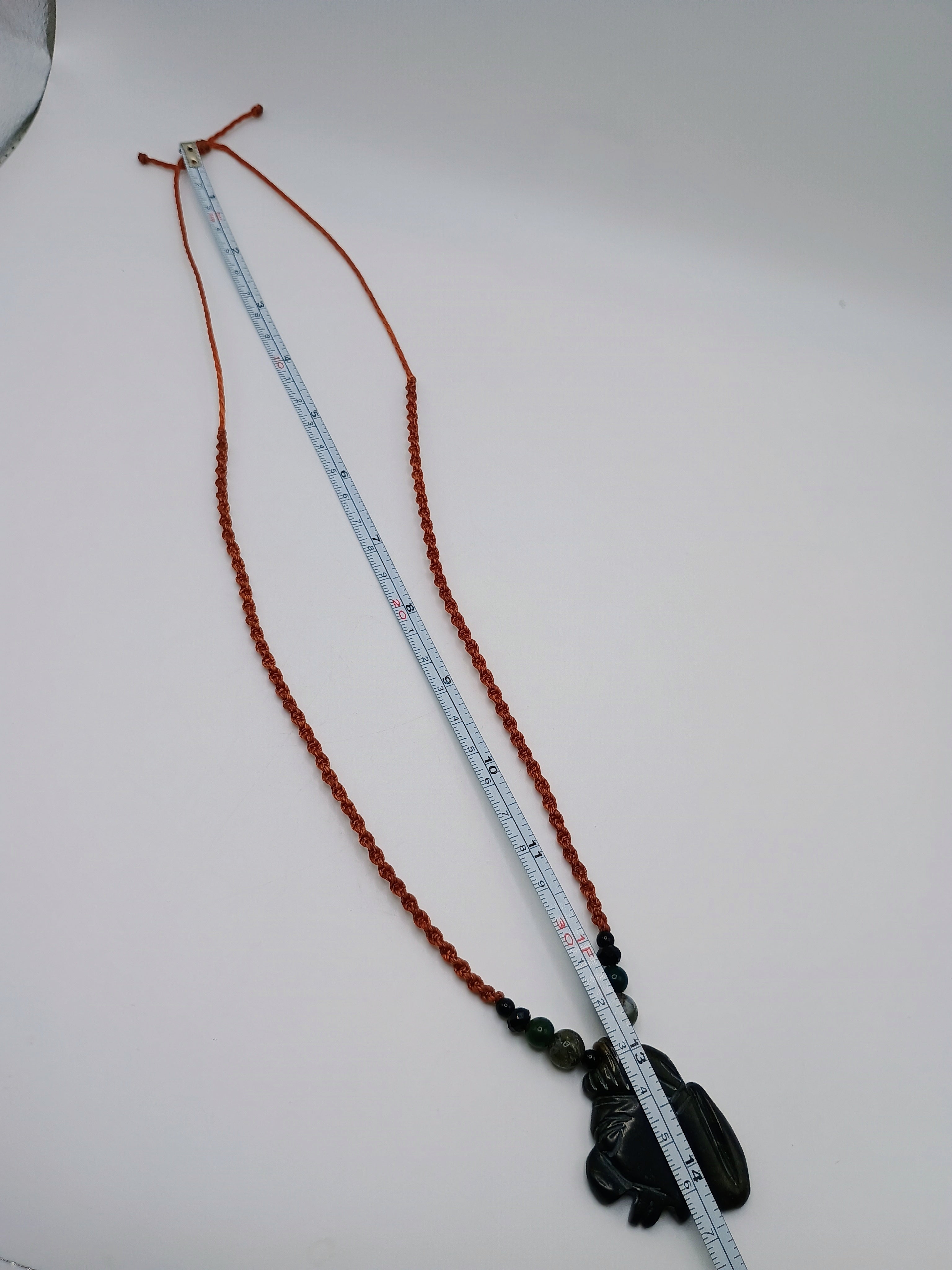 Macrame Necklace Inca Pachacuti Mask Pendant Natural Stone