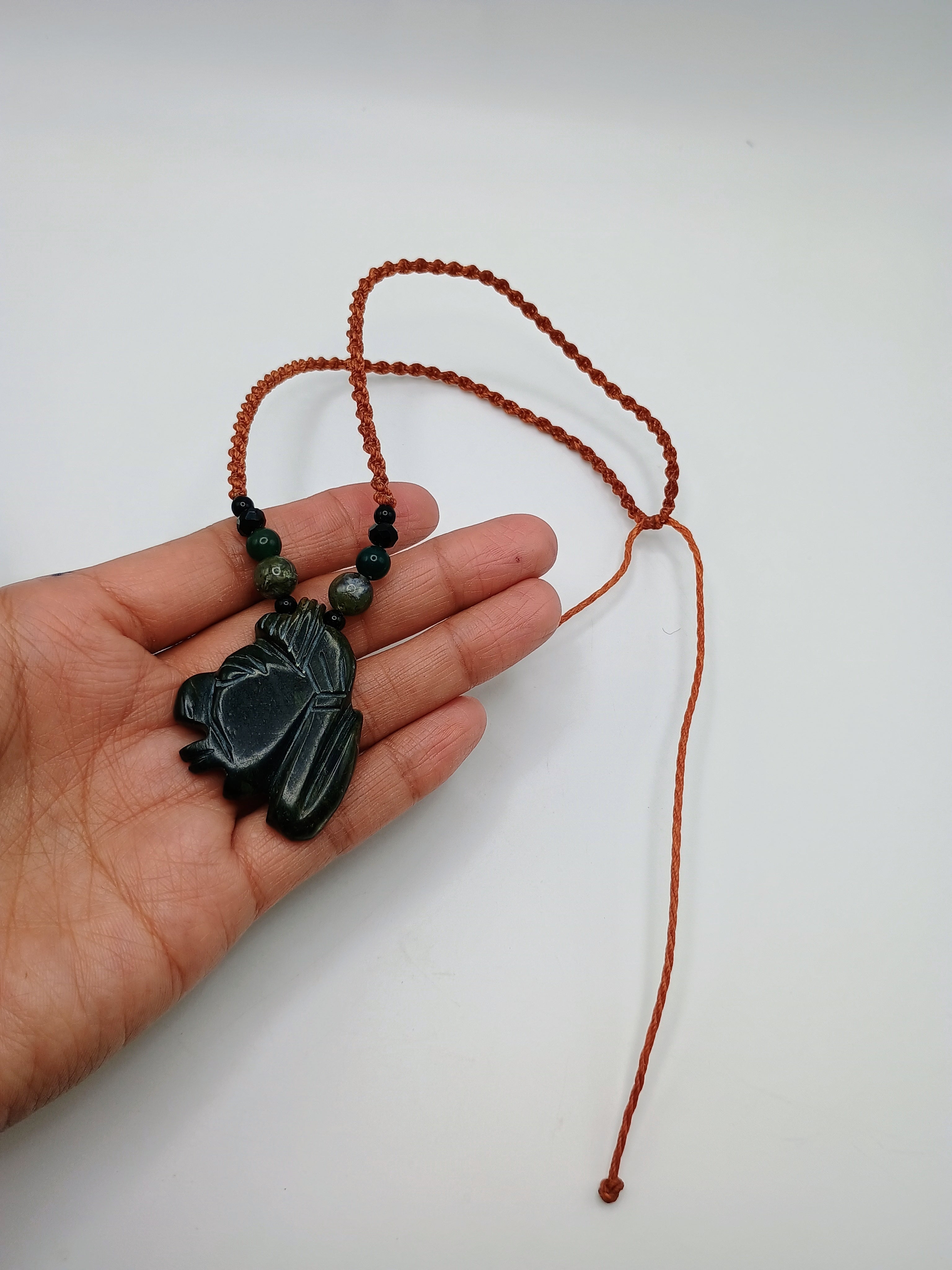 Macrame Necklace Inca Pachacuti Mask Pendant Natural Stone