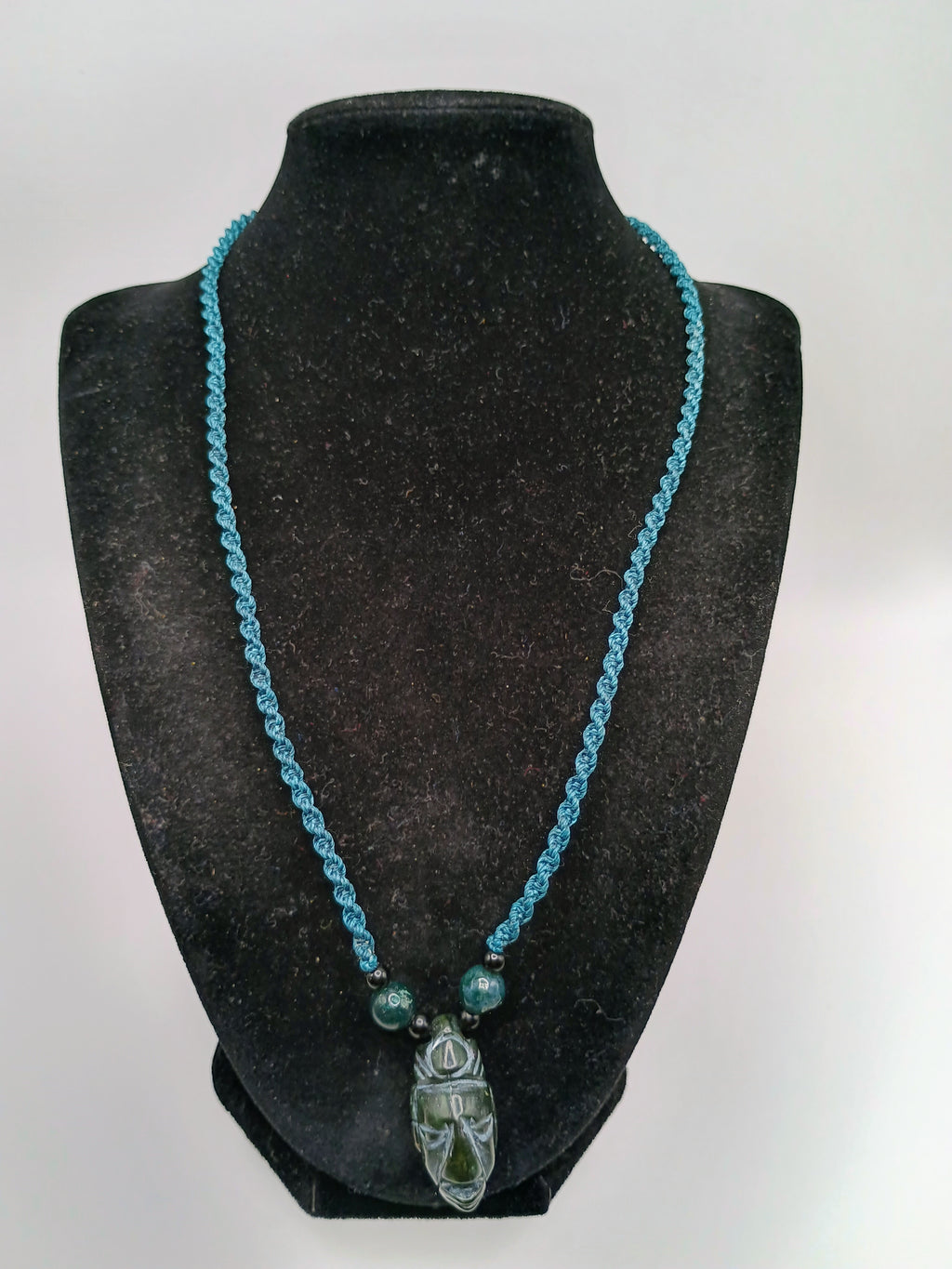 Macrame Necklace with Inca Mask Carved from Natural Andean Stone