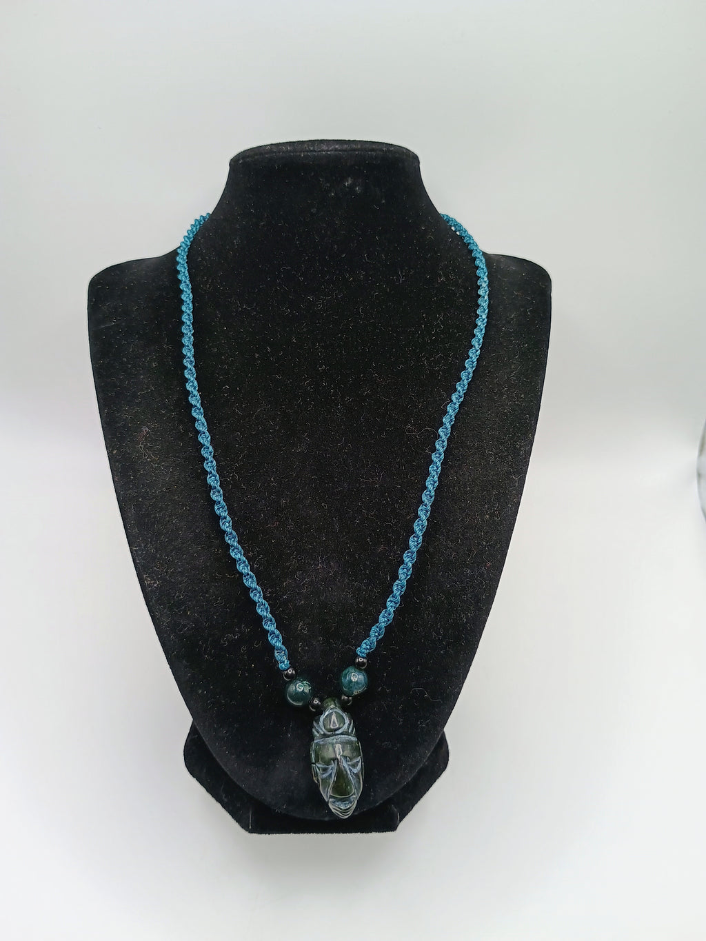 Macrame Necklace with Inca Mask Carved from Natural Andean Stone