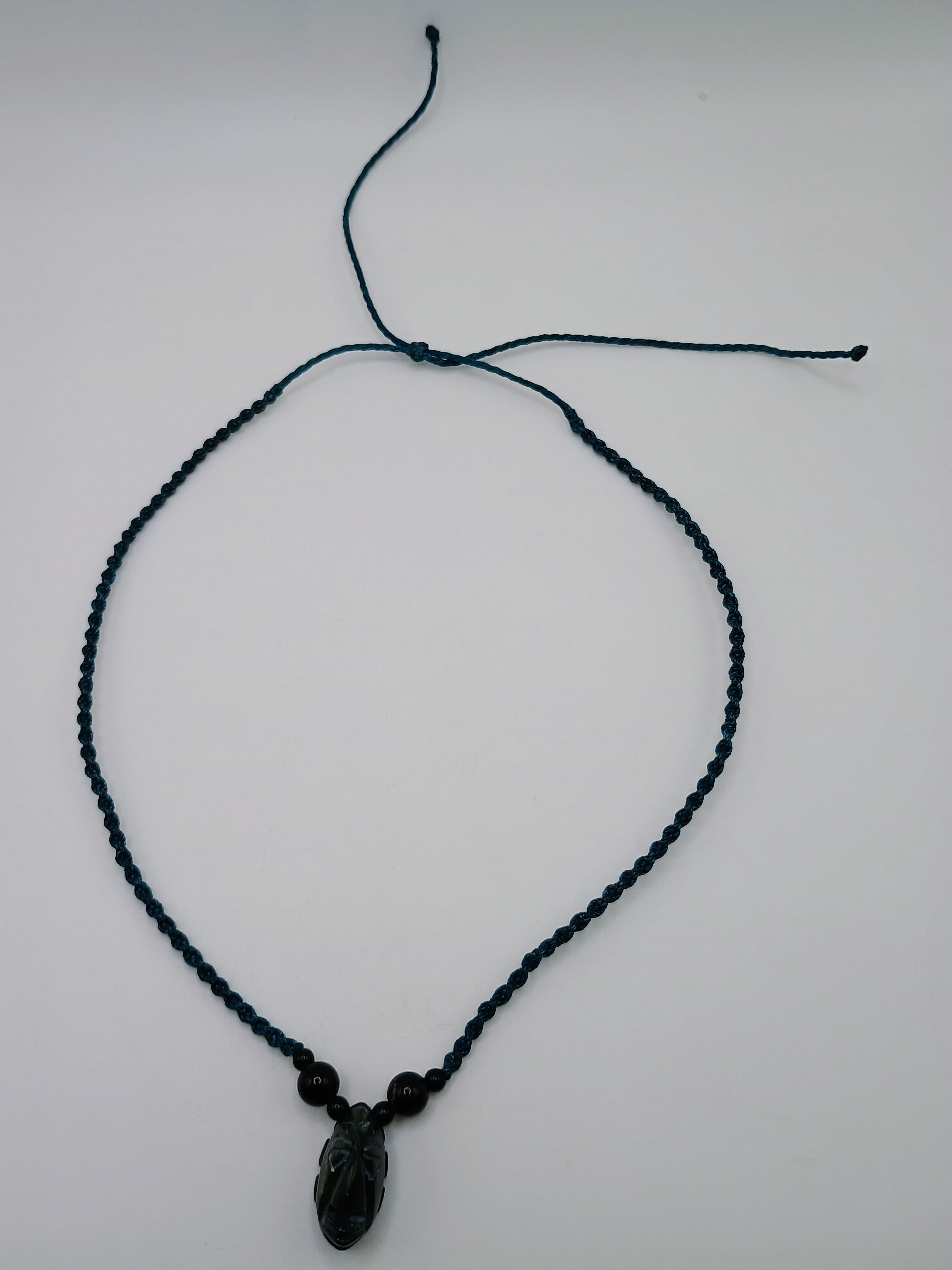 Macrame Necklace with Inca Mask Carved from Natural Andean Stone
