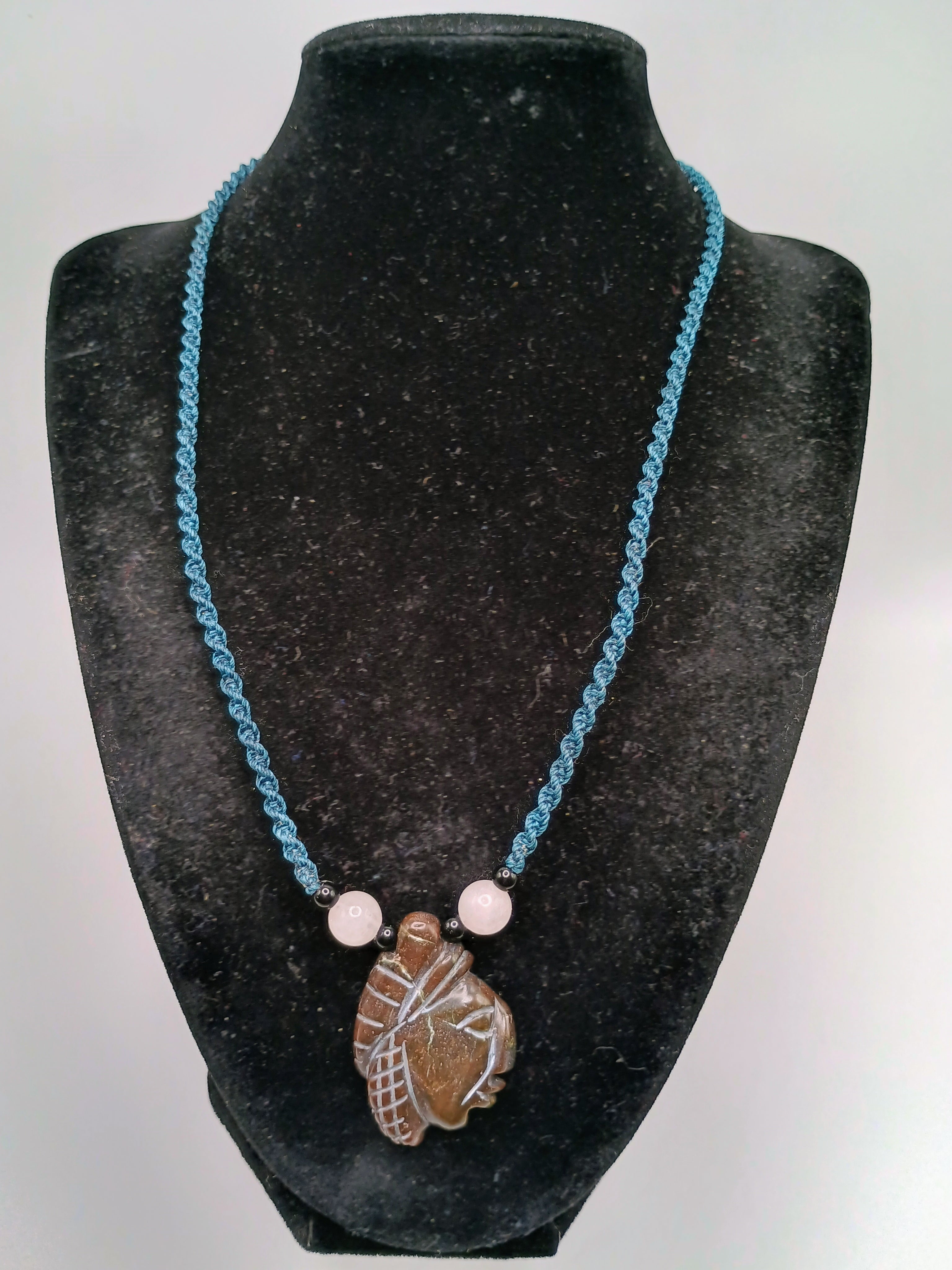 Macrame Necklace Inca Pachacuti Mask Pendant Natural Stone