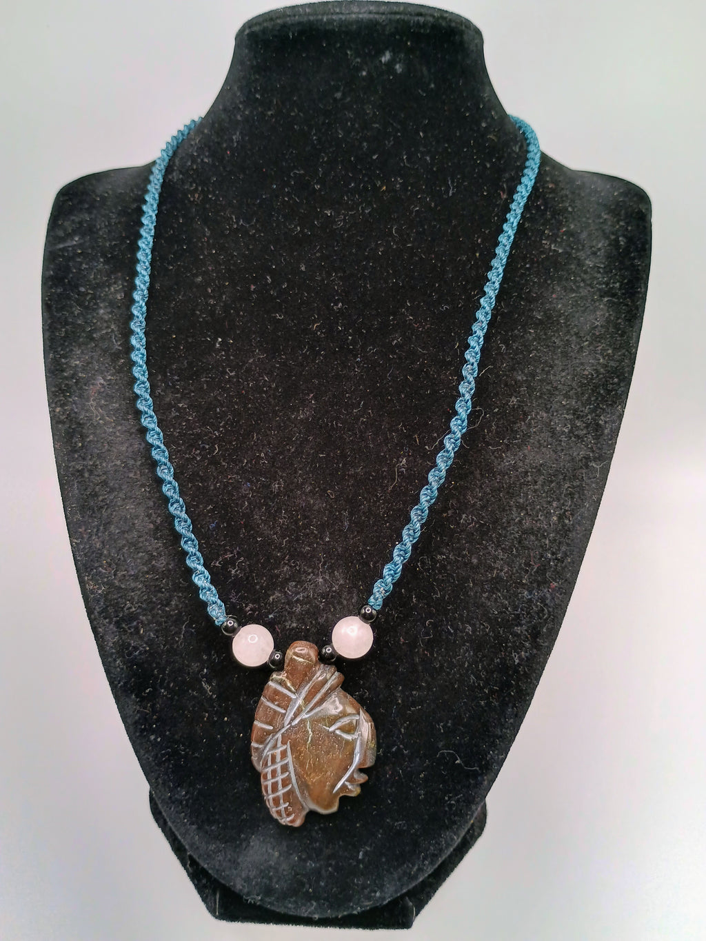 Macrame Necklace Inca Pachacuti Mask Pendant Natural Stone
