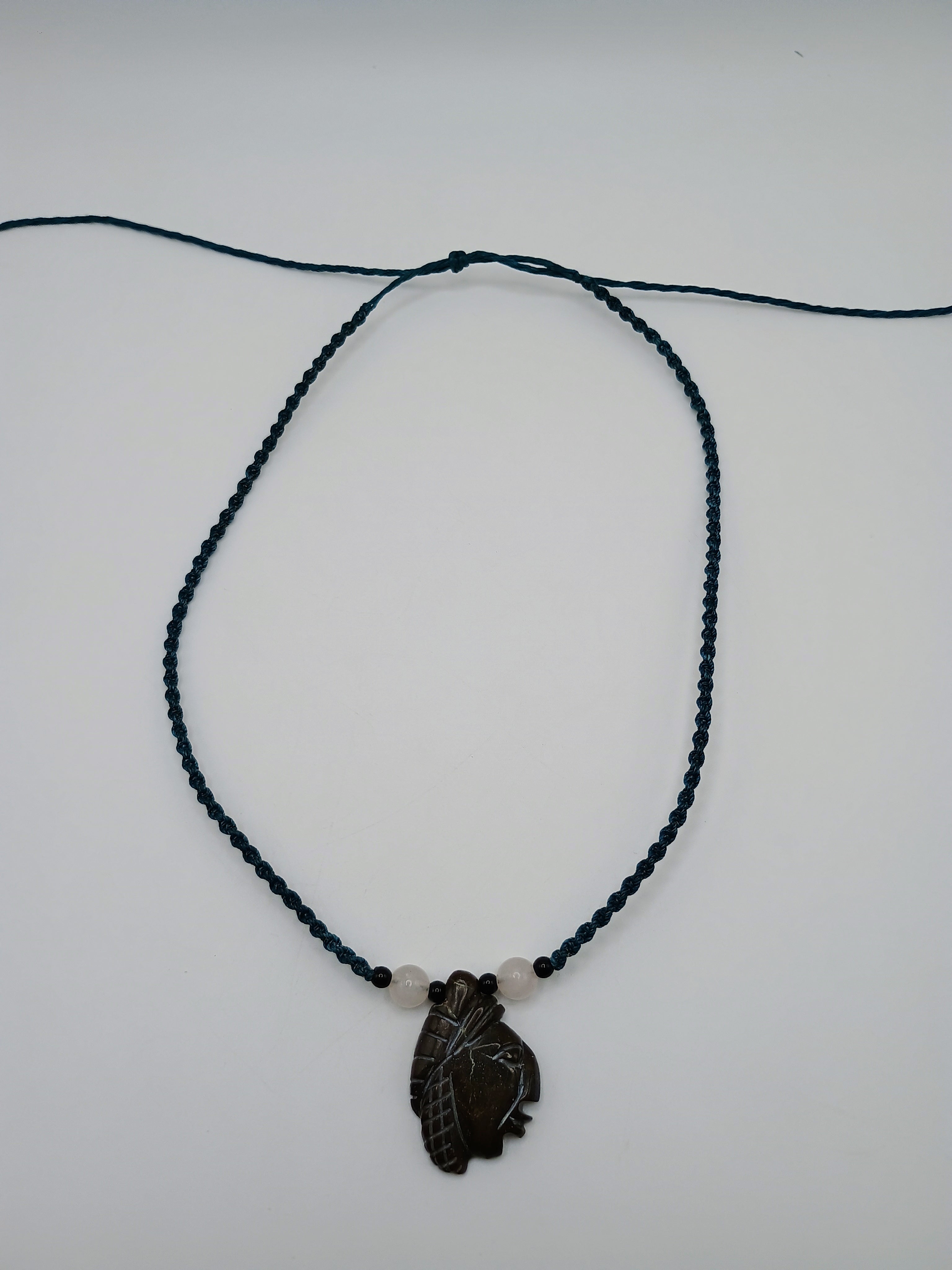 Macrame Necklace Inca Pachacuti Mask Pendant Natural Stone