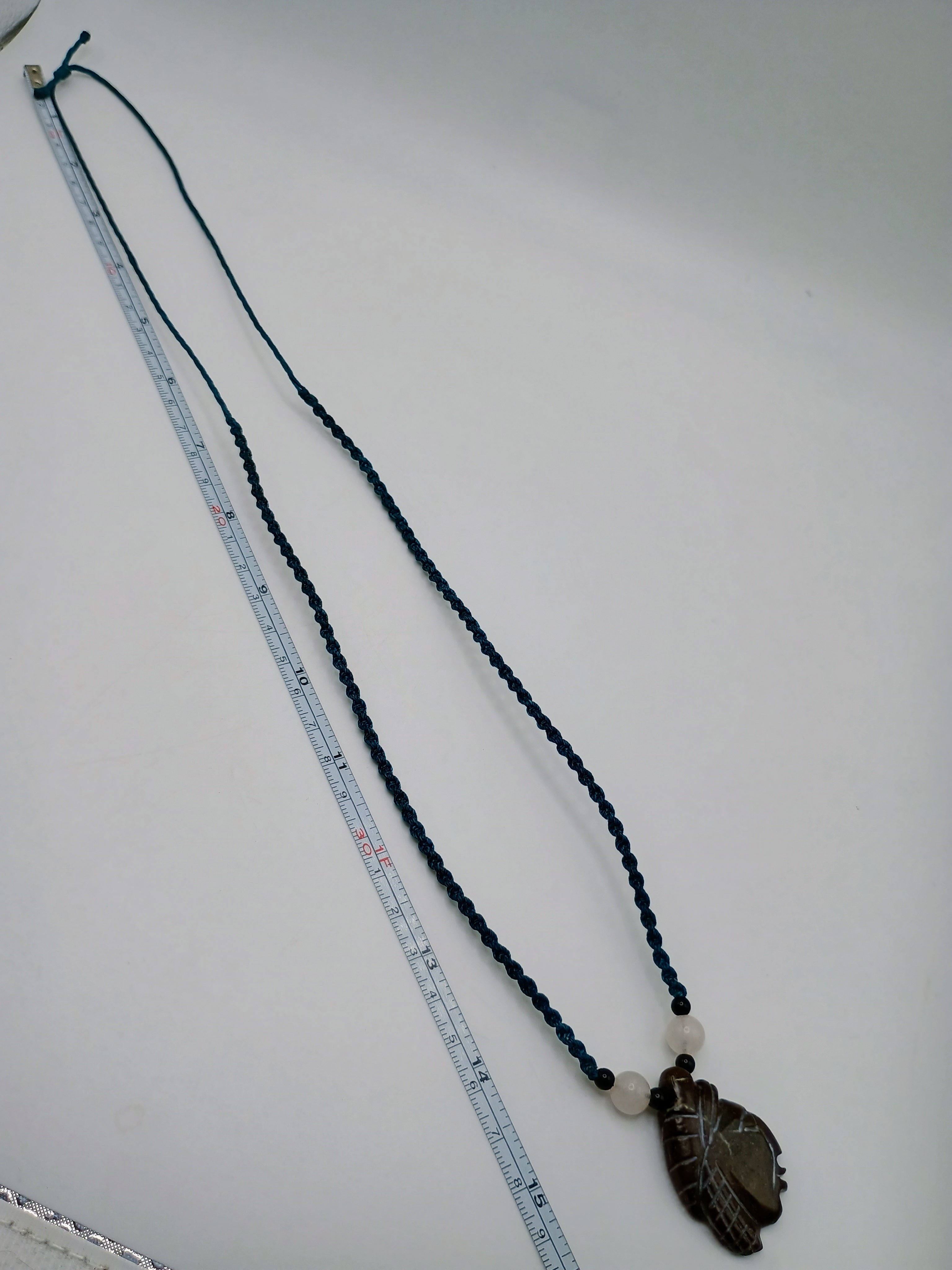 Macrame Necklace Inca Pachacuti Mask Pendant Natural Stone