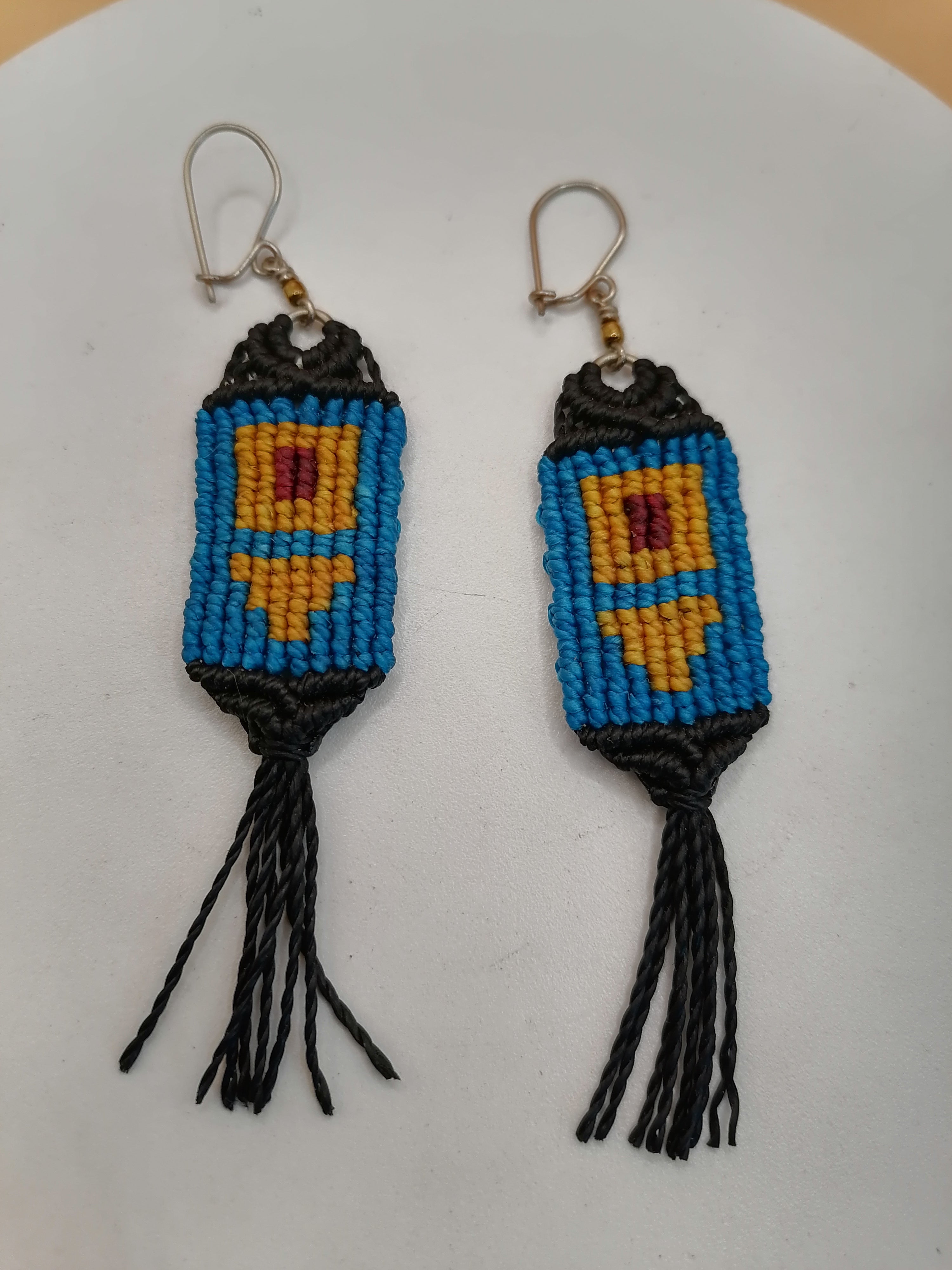 Handmade Macrame Earrings, Geometric Woven Earrings