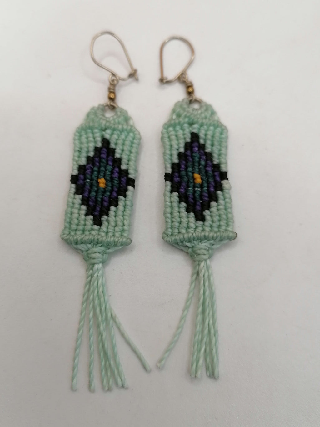 Macrame Fringe Earrings with Geometric Diamond Design