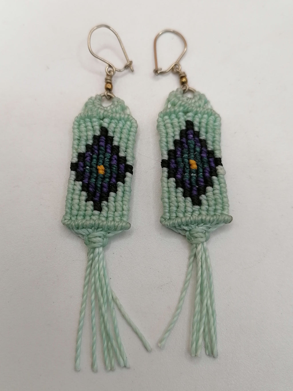 Macrame Fringe Earrings with Geometric Diamond Design