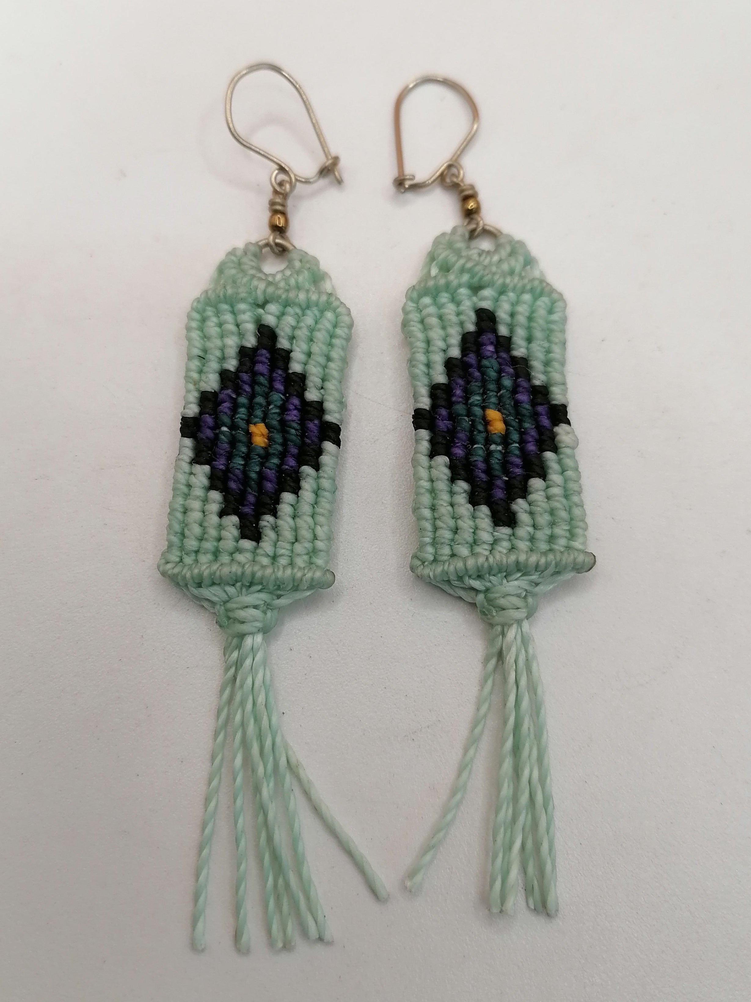Macrame Fringe Earrings with Geometric Diamond Design