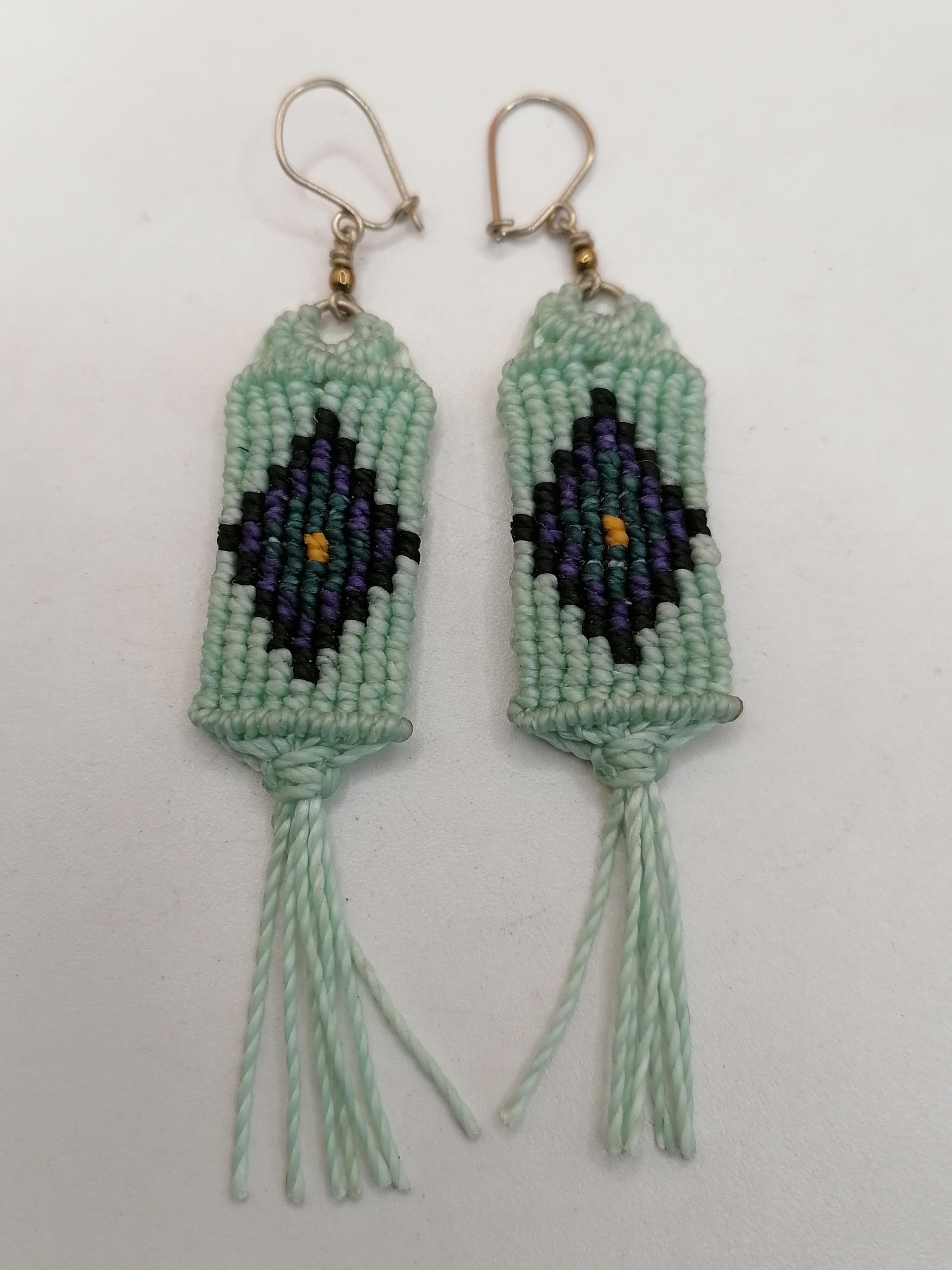 Macrame Fringe Earrings with Geometric Diamond Design