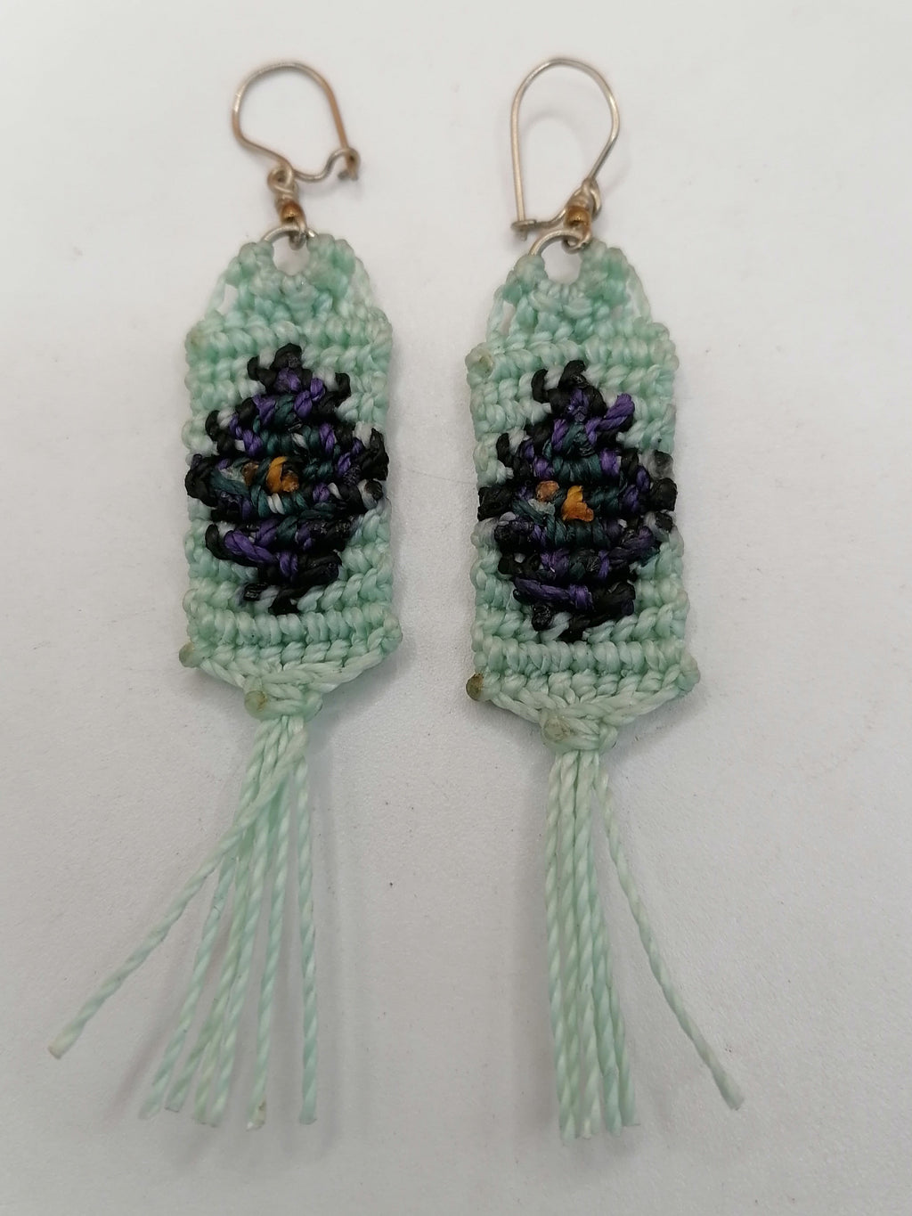 Macrame Fringe Earrings with Geometric Diamond Design