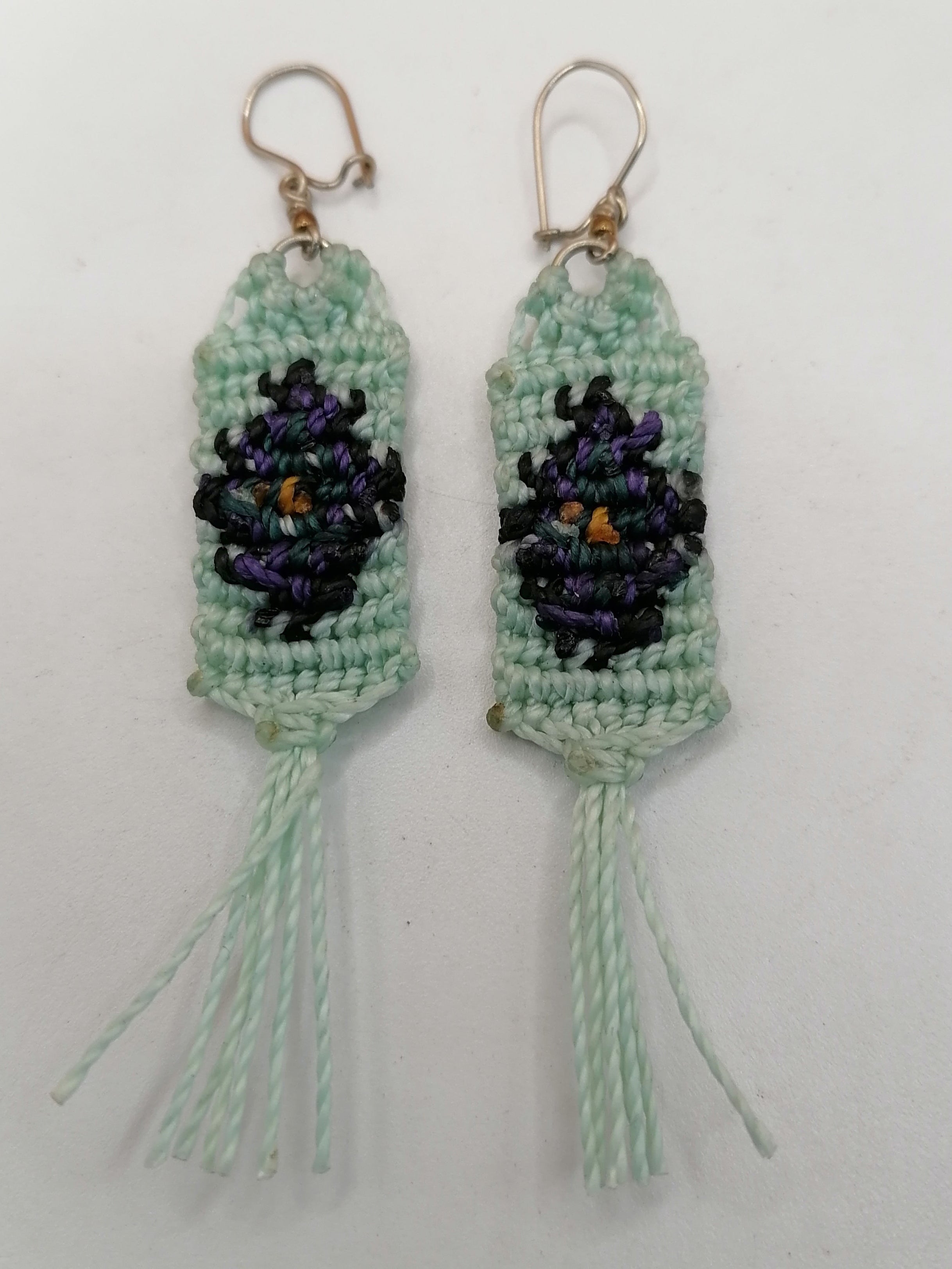 Macrame Fringe Earrings with Geometric Diamond Design