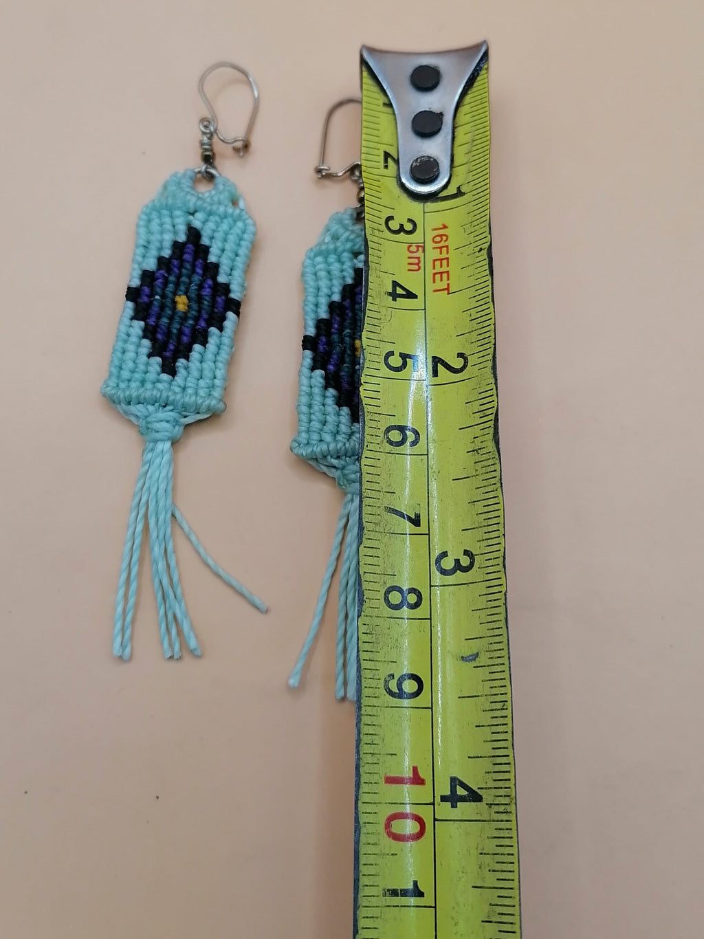 Macrame Fringe Earrings with Geometric Diamond Design