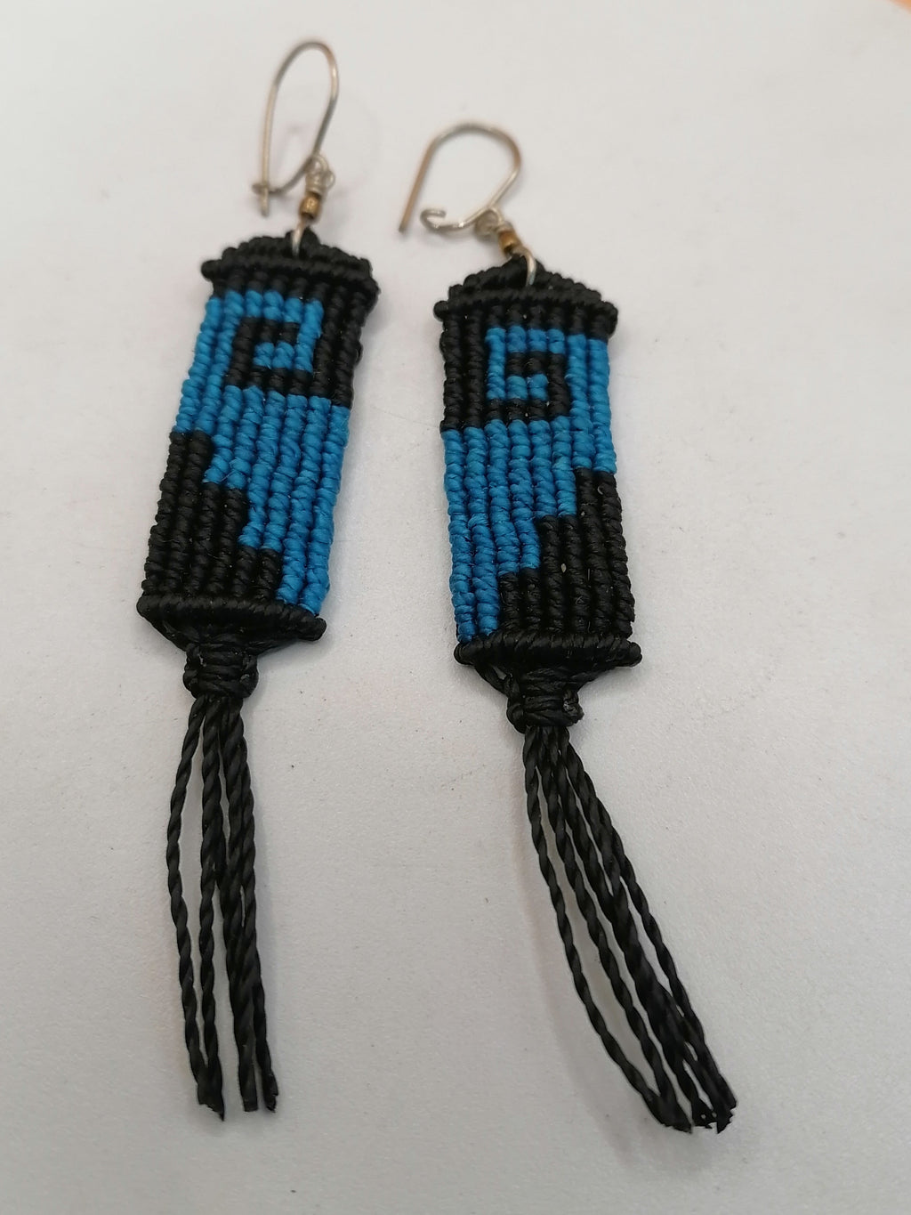 Peruvian Macrame Earrings, Handwoven Labyrinth Design with Fringe