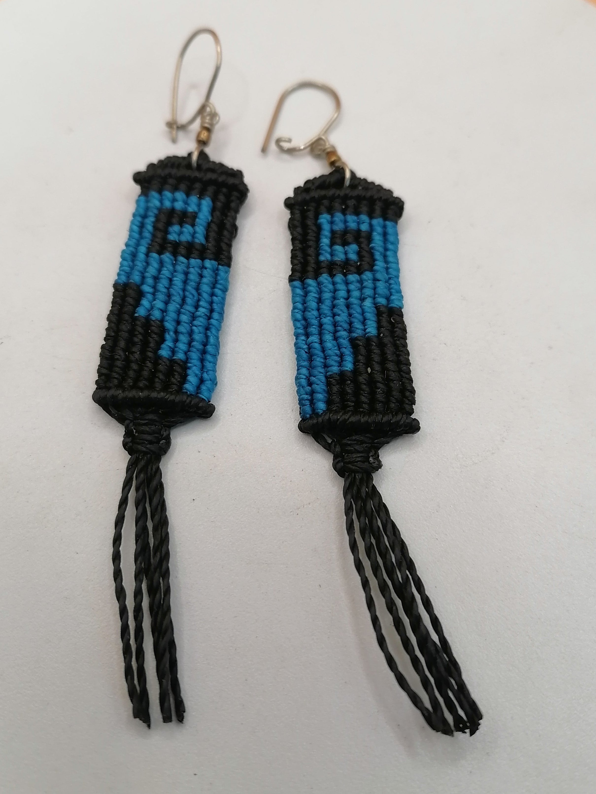 Peruvian Macrame Earrings, Handwoven Labyrinth Design with Fringe