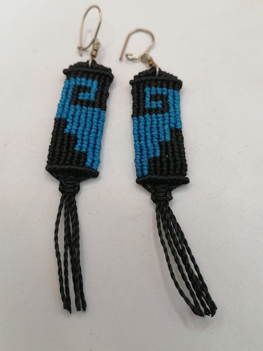 Peruvian Macrame Earrings, Handwoven Labyrinth Design with Fringe