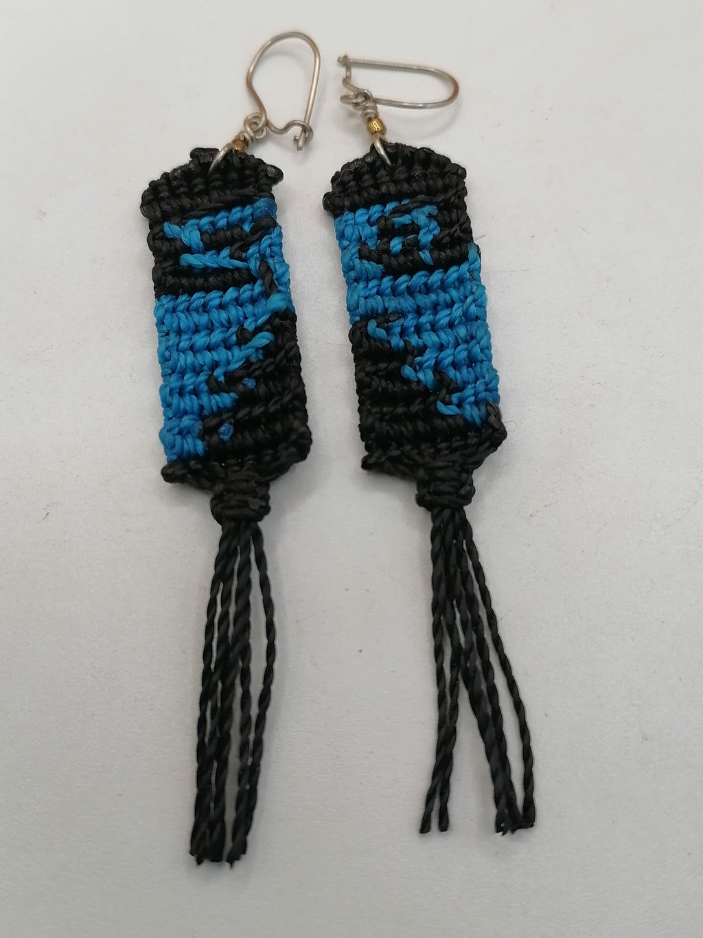 Peruvian Macrame Earrings, Handwoven Labyrinth Design with Fringe