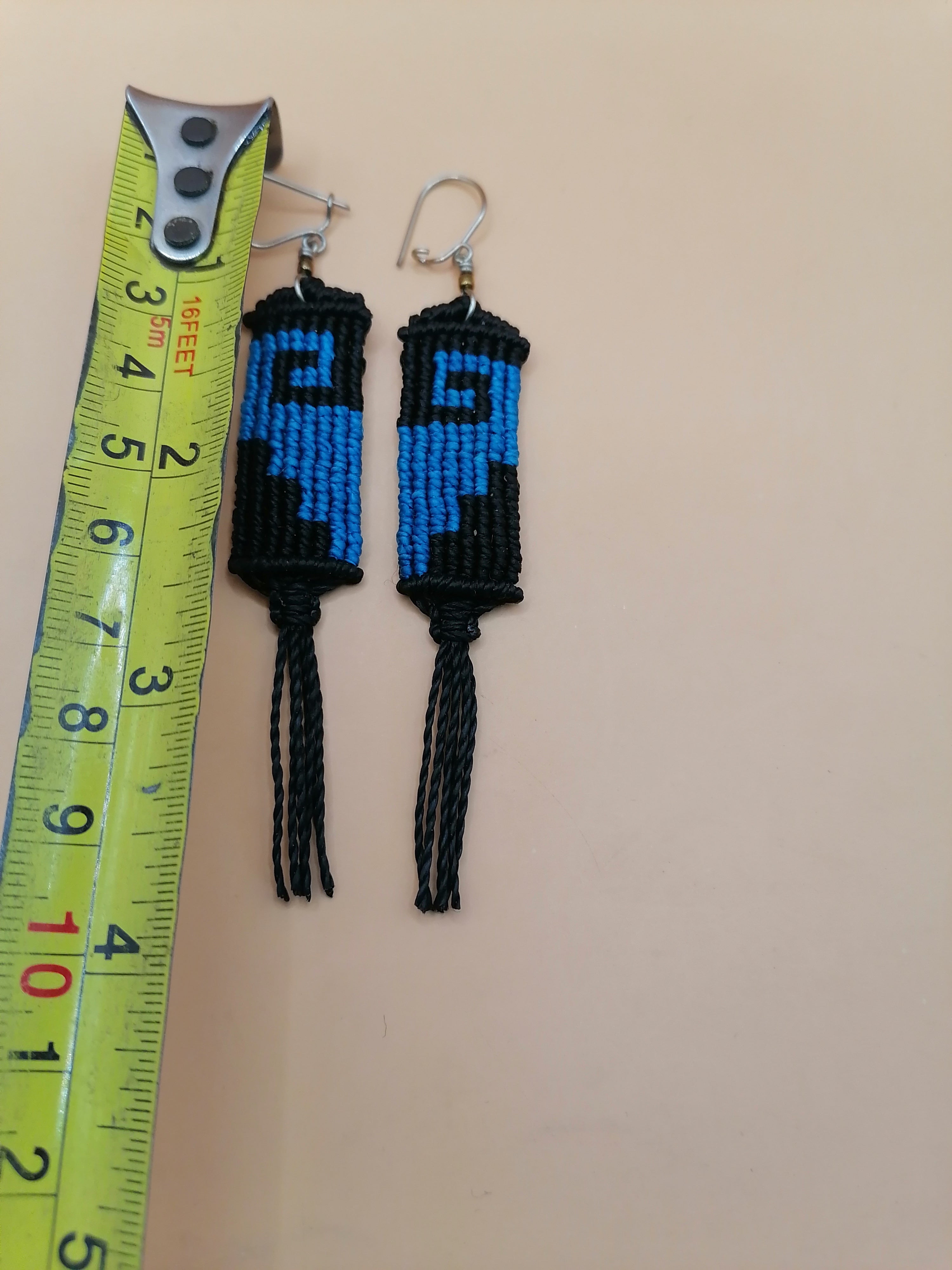 Peruvian Macrame Earrings, Handwoven Labyrinth Design with Fringe