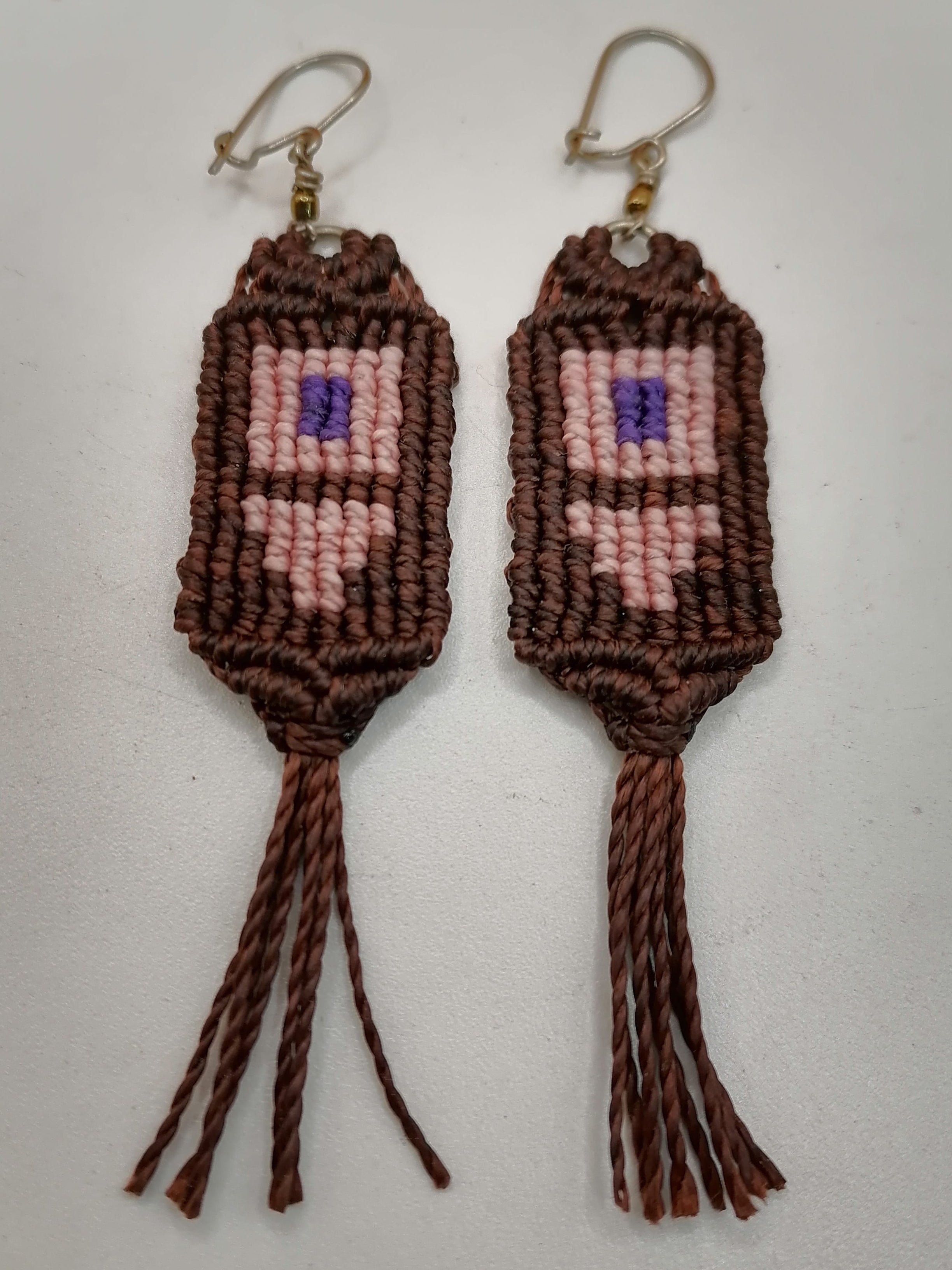 Handwoven Macrame Earrings with Geometric Design and Fringe