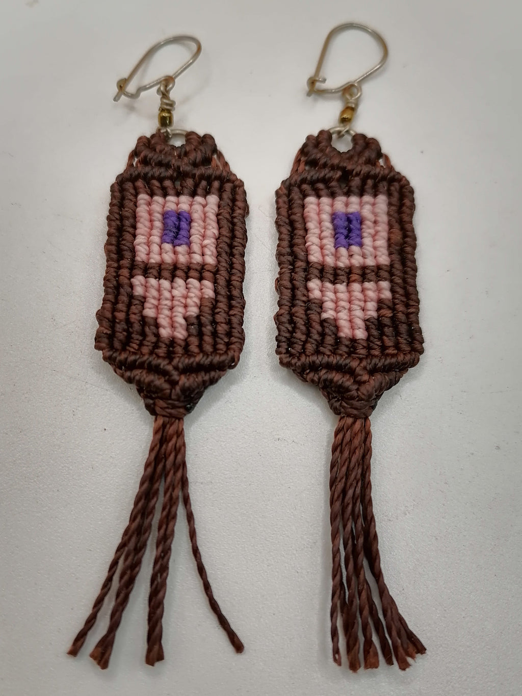 Handwoven Macrame Earrings with Geometric Design and Fringe