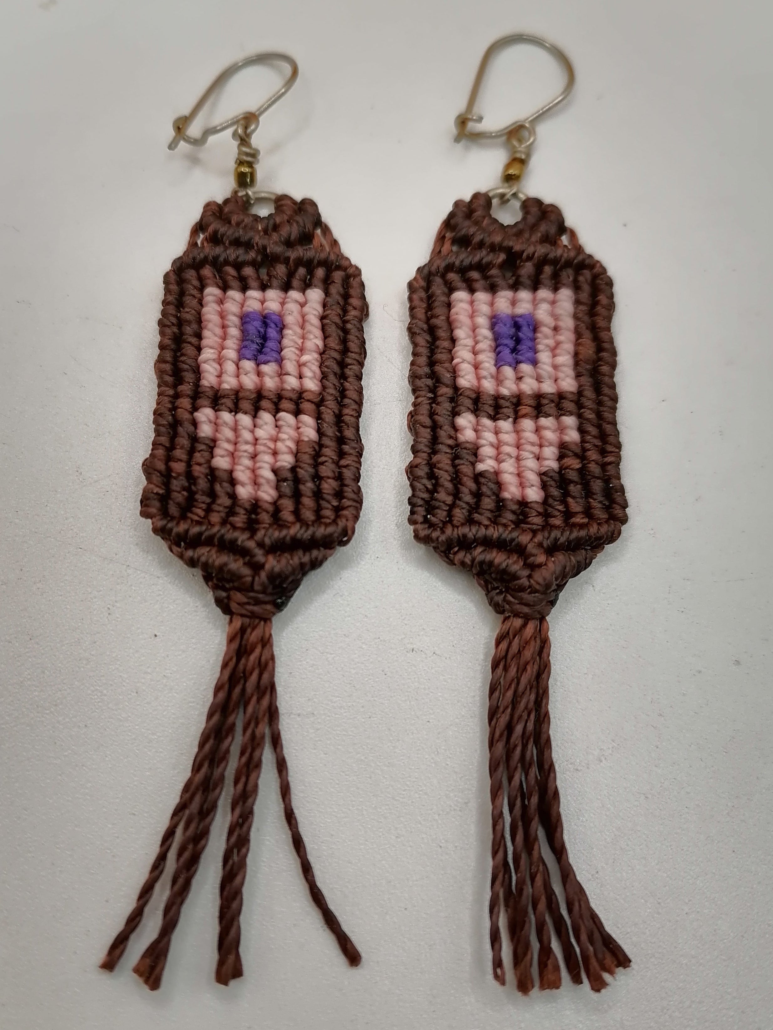 Handwoven Macrame Earrings with Geometric Design and Fringe