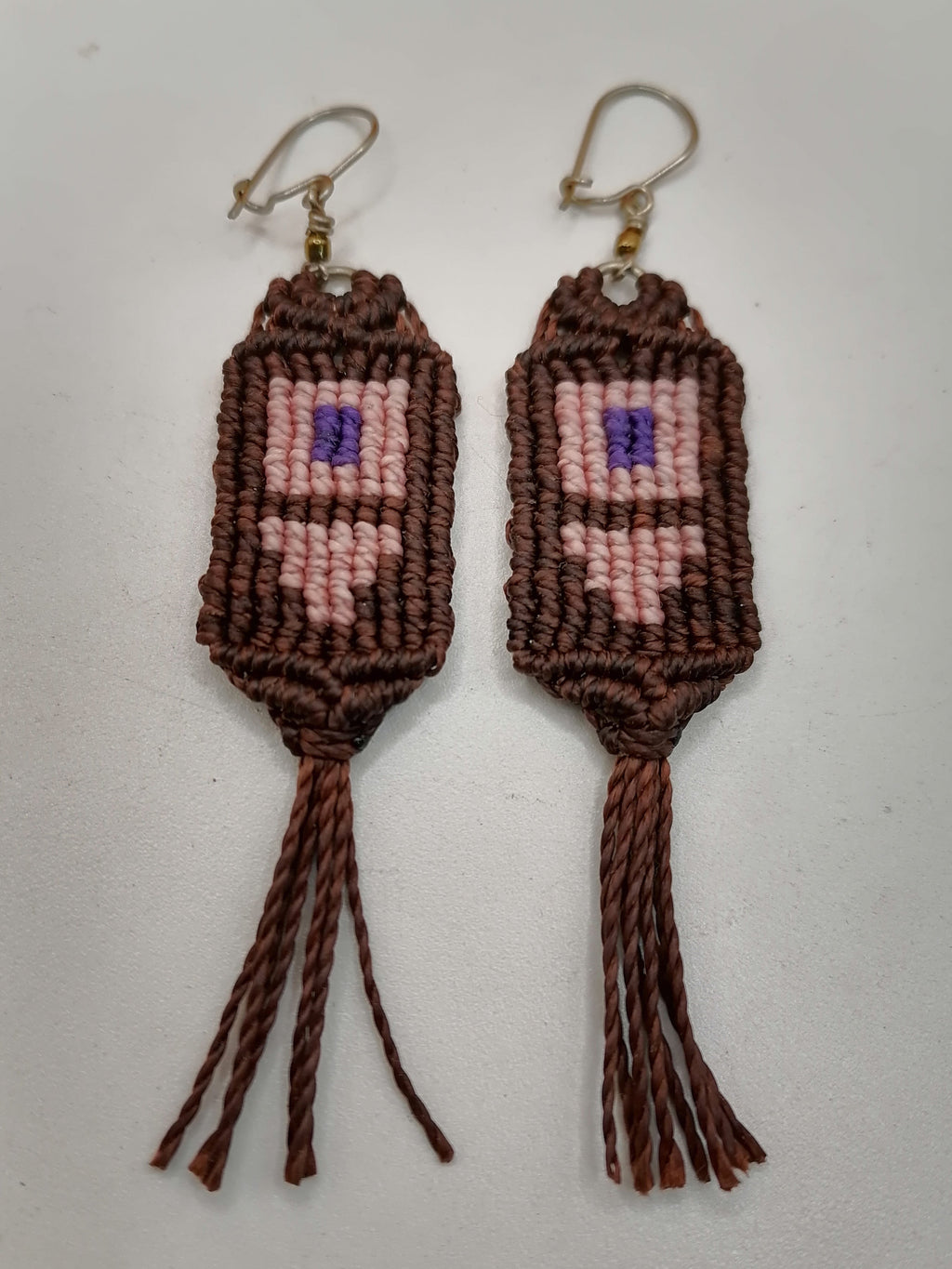 Handwoven Macrame Earrings with Geometric Design and Fringe