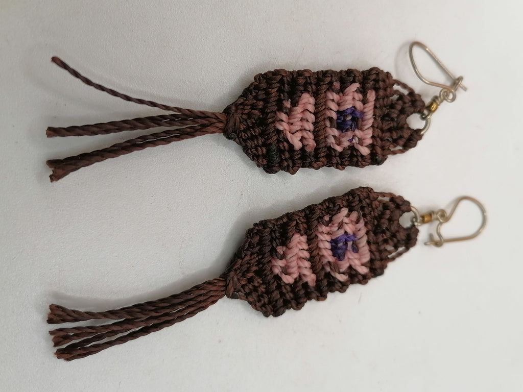 Handwoven Macrame Earrings with Geometric Design and Fringe