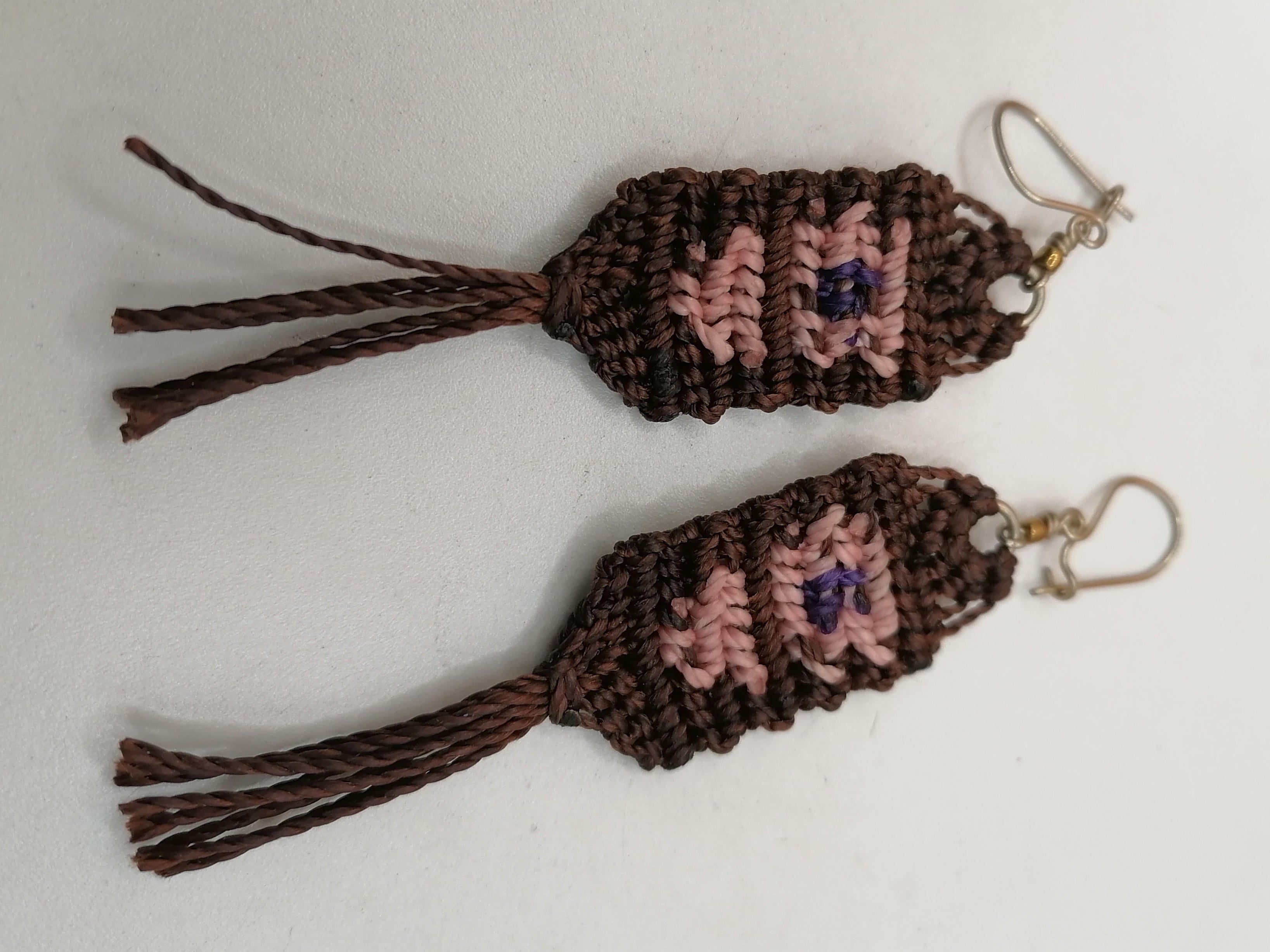 Handwoven Macrame Earrings with Geometric Design and Fringe