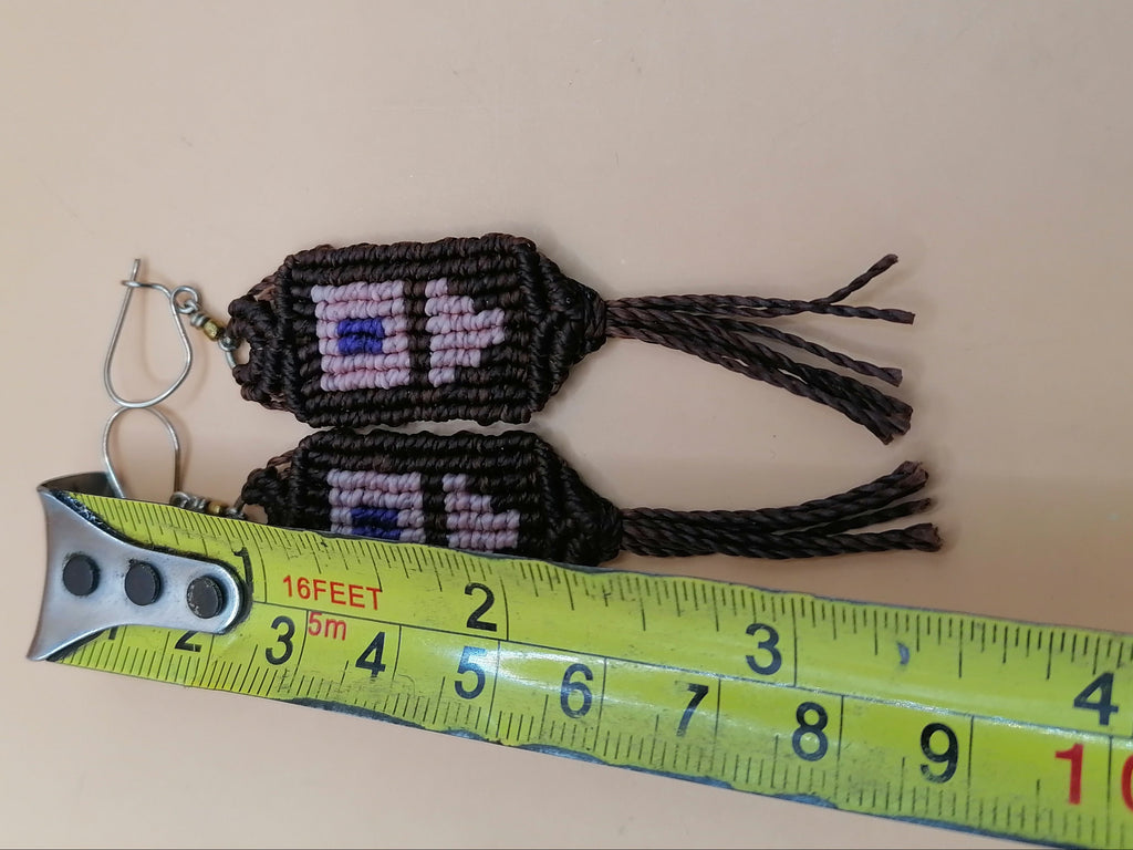 Handwoven Macrame Earrings with Geometric Design and Fringe