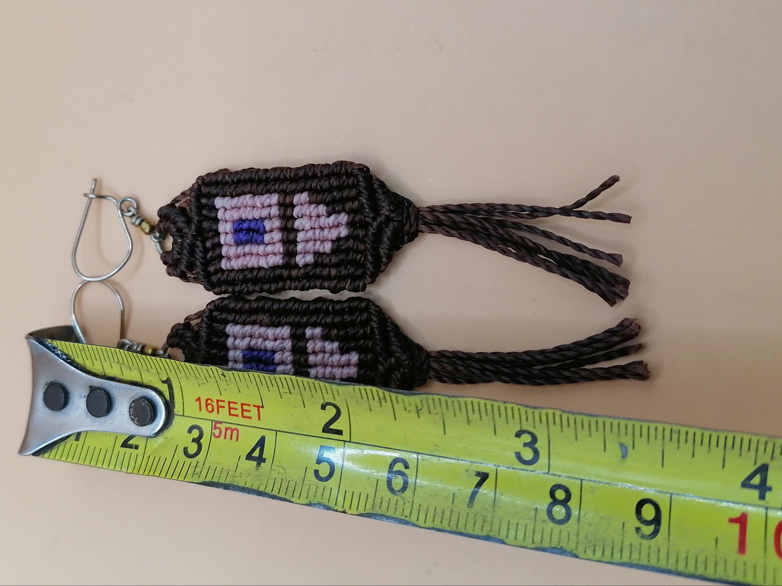 Handwoven Macrame Earrings with Geometric Design and Fringe