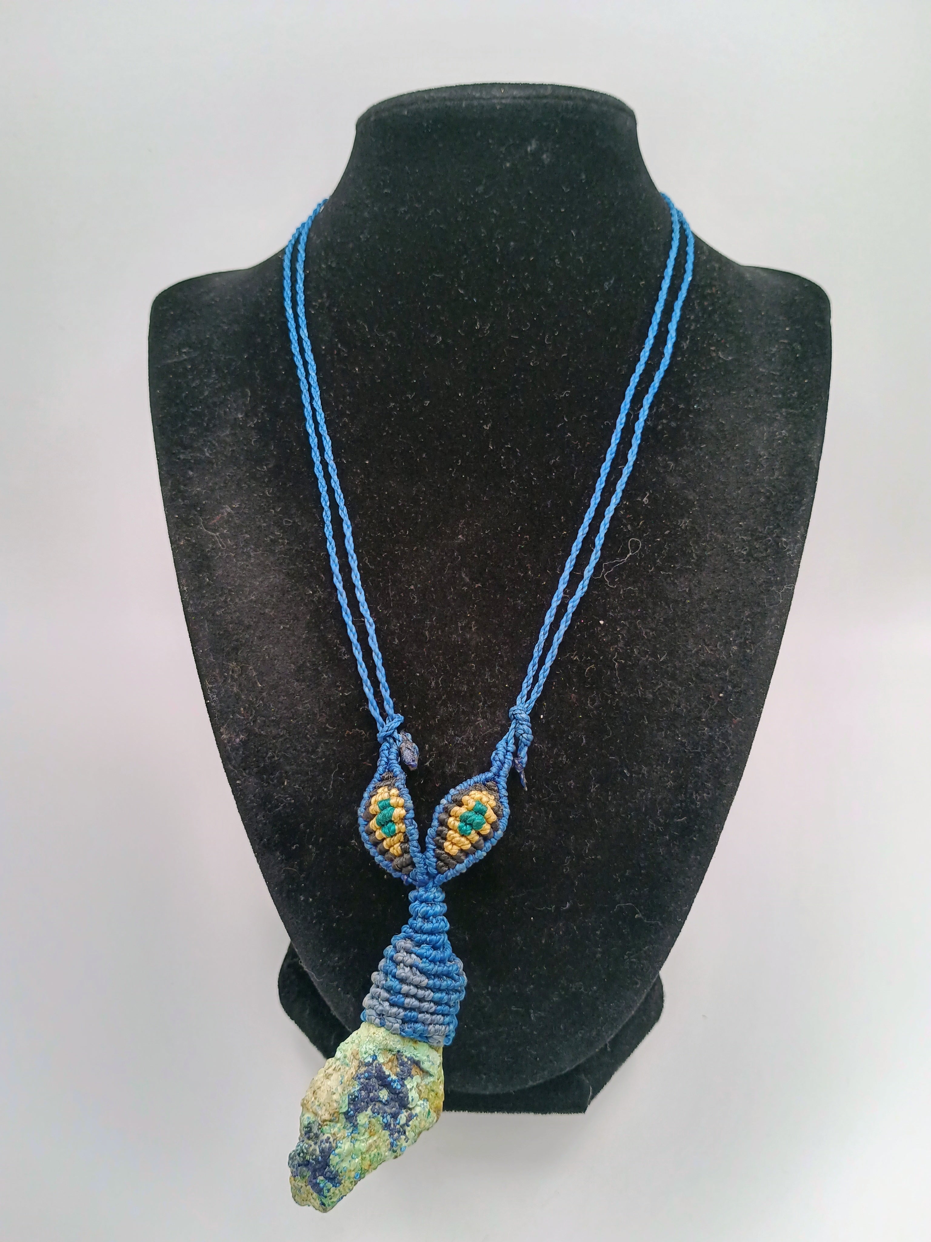 Natural Turquoise Macrame Necklace Handmade Jewelry