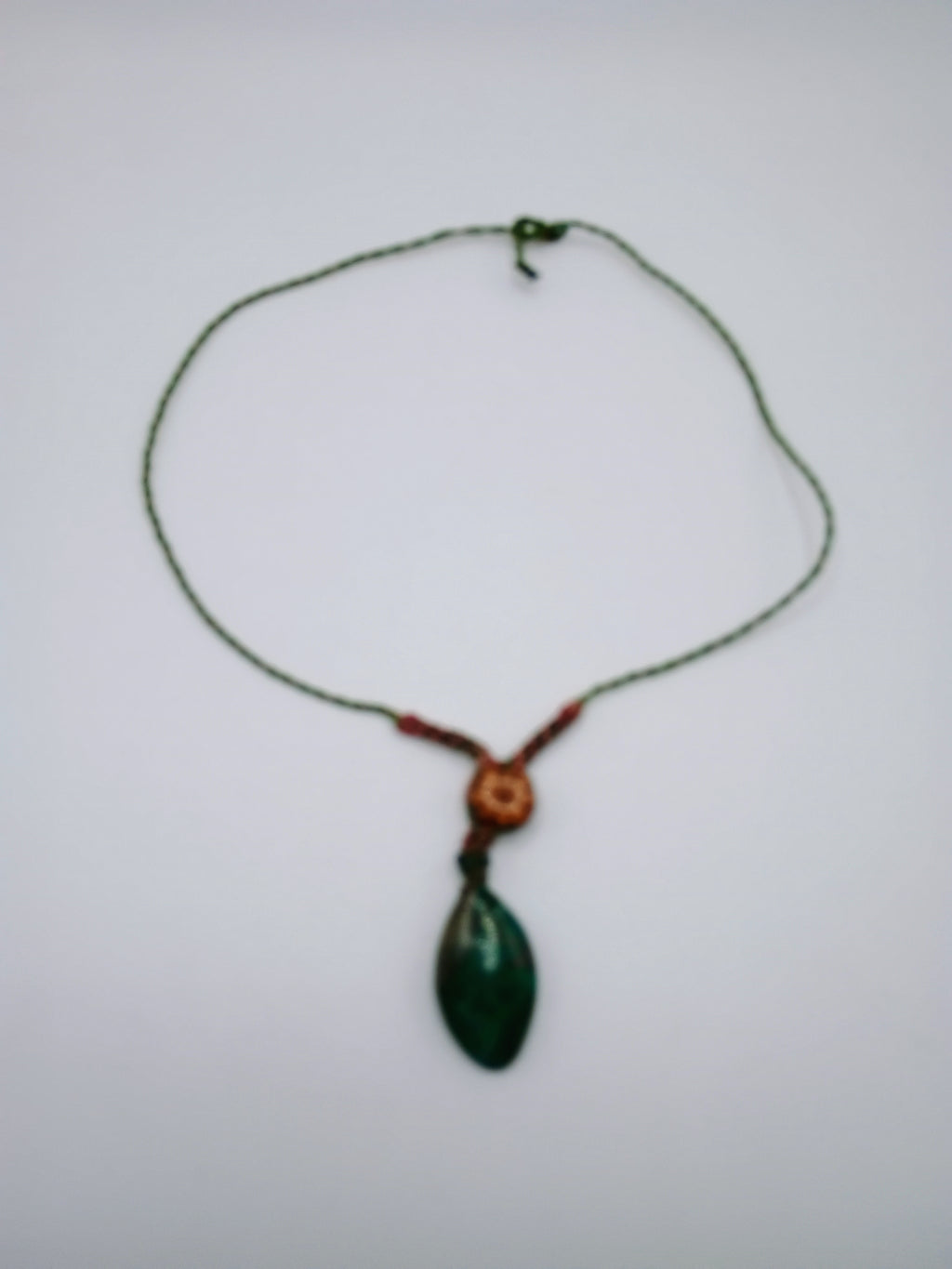 Macrame Necklace with Natural Serpentine Stone and Ayahuasca Flower.