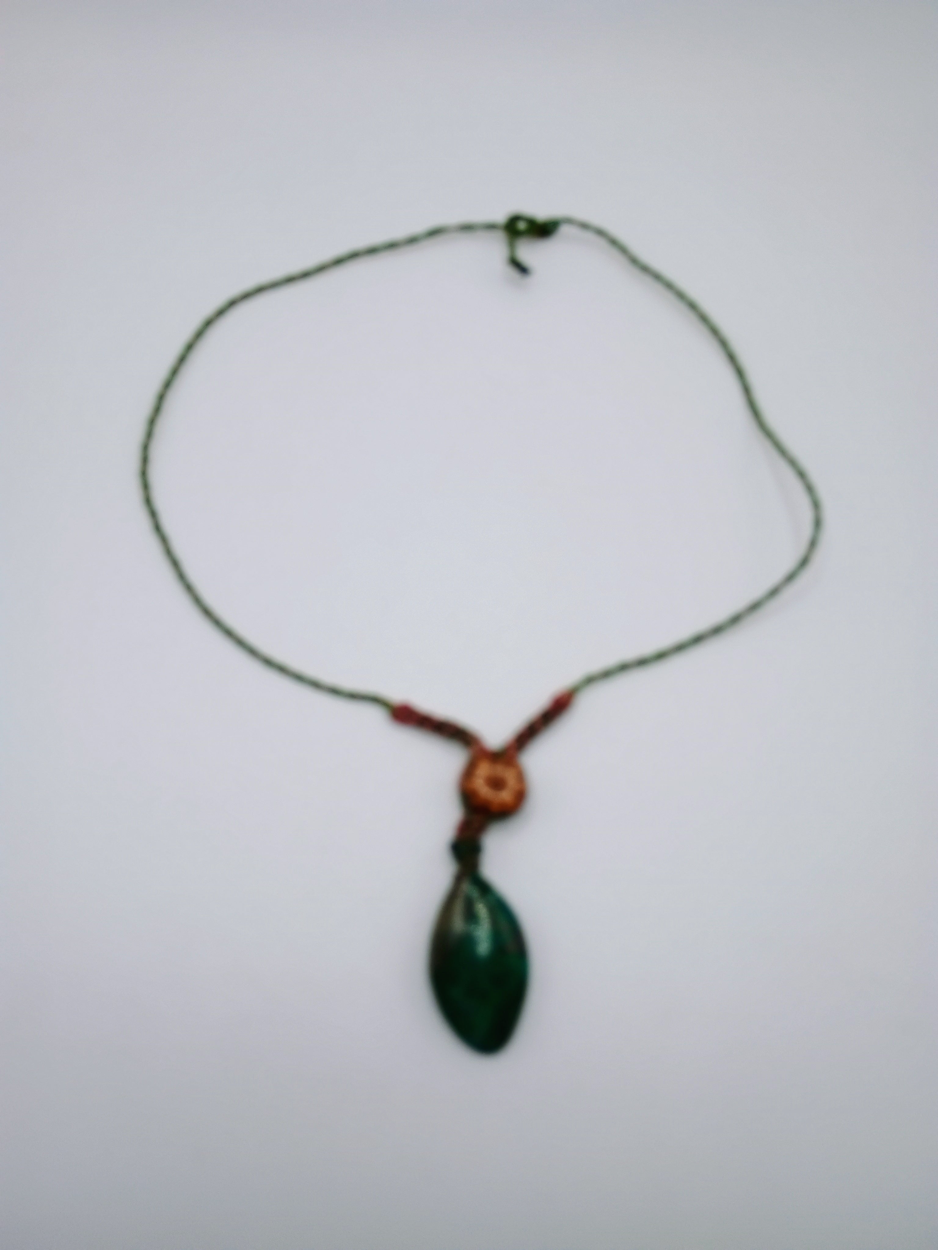 Macrame Necklace with Natural Serpentine Stone and Ayahuasca Flower.