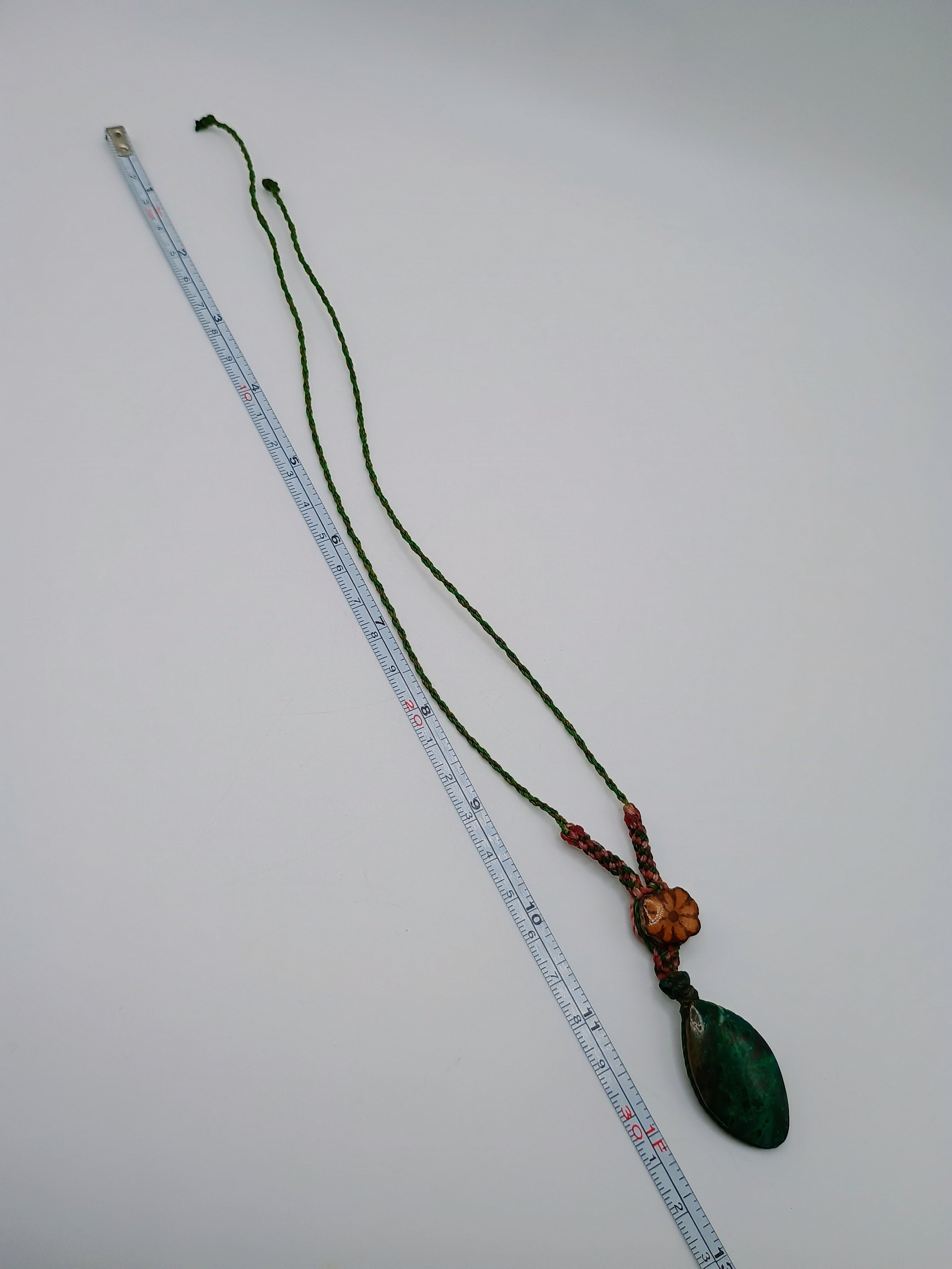 Macrame Necklace with Natural Serpentine Stone and Ayahuasca Flower.