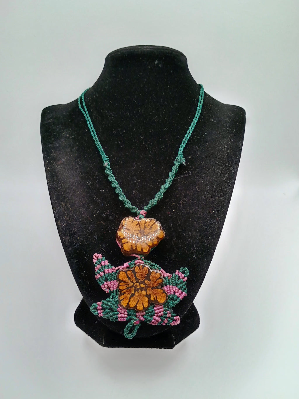 Handmade Macrame Necklace Woven with Macrame Thread and Ayahuasca Flower