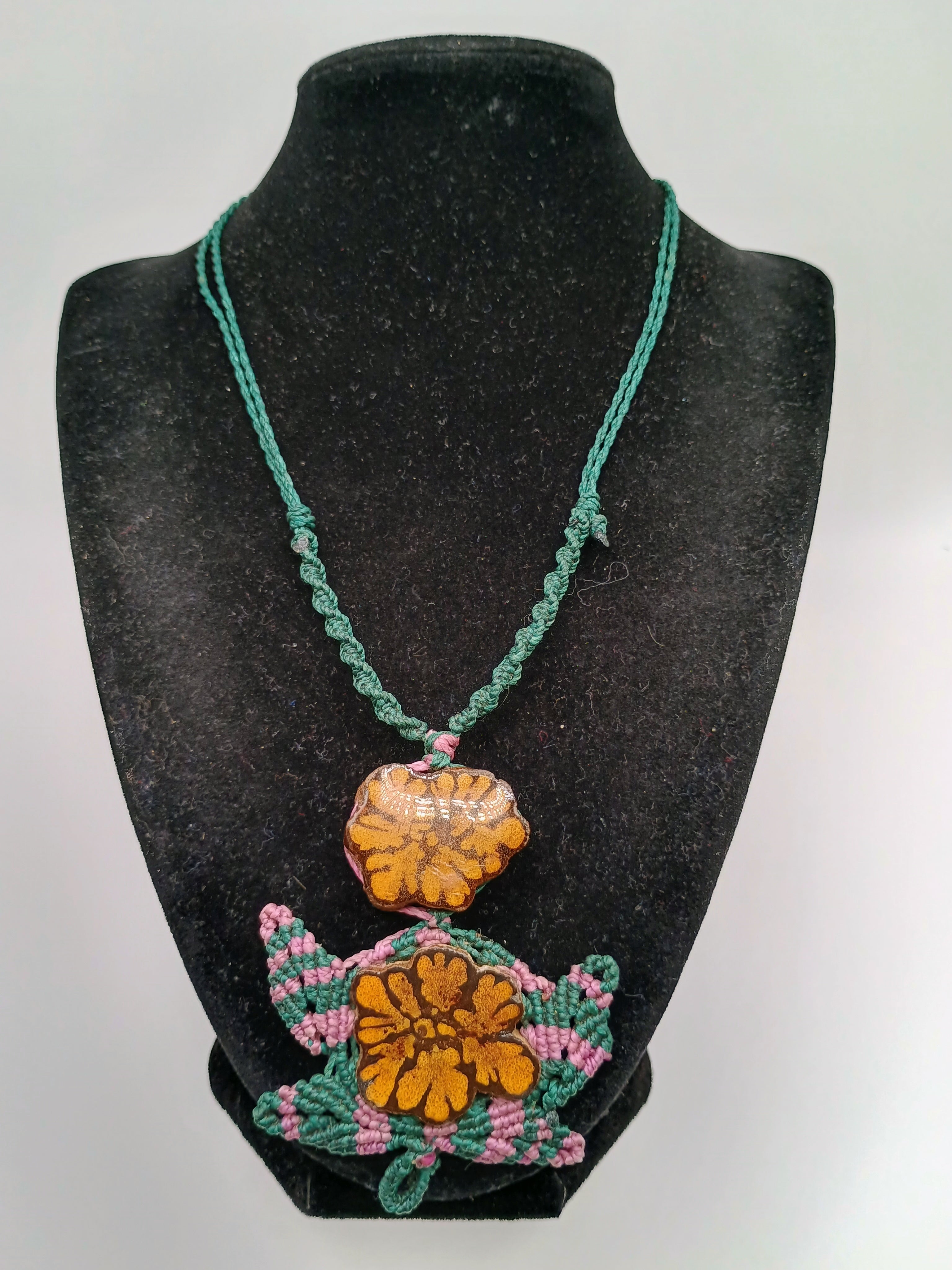Handmade Macrame Necklace Woven with Macrame Thread and Ayahuasca Flower