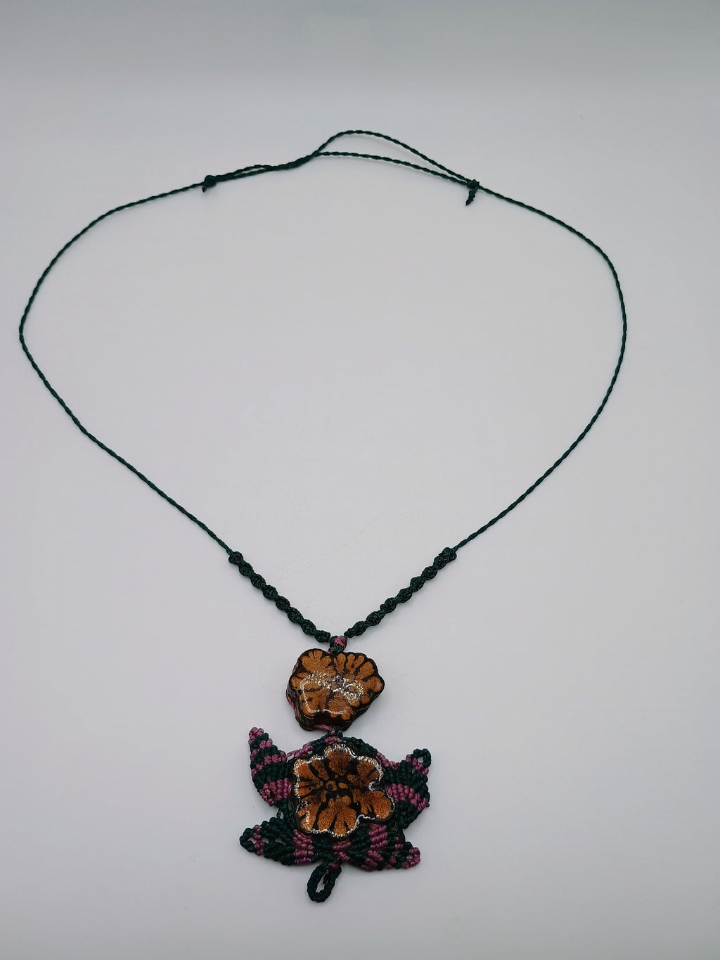 Handmade Macrame Necklace Woven with Macrame Thread and Ayahuasca Flower