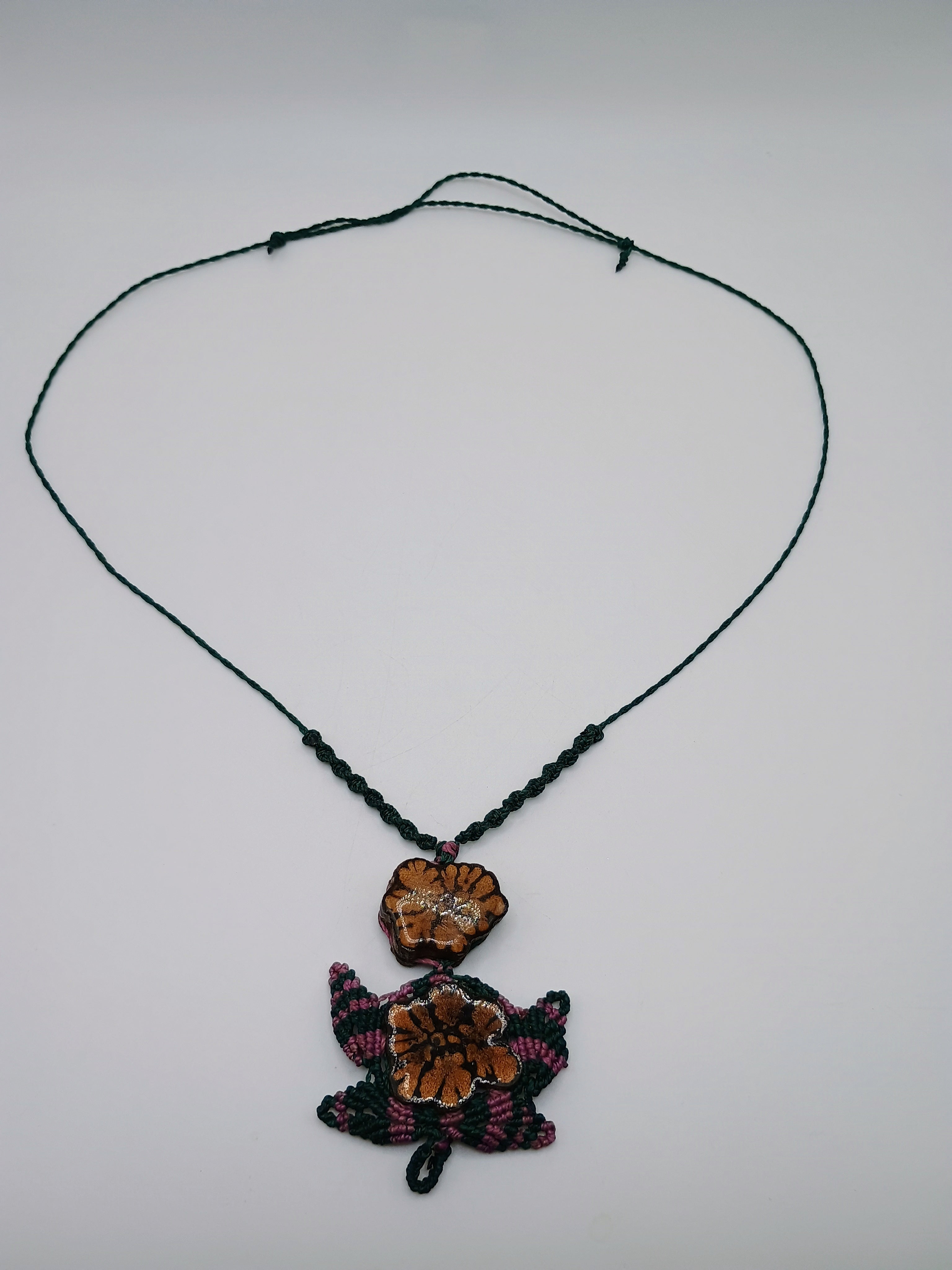 Handmade Macrame Necklace Woven with Macrame Thread and Ayahuasca Flower