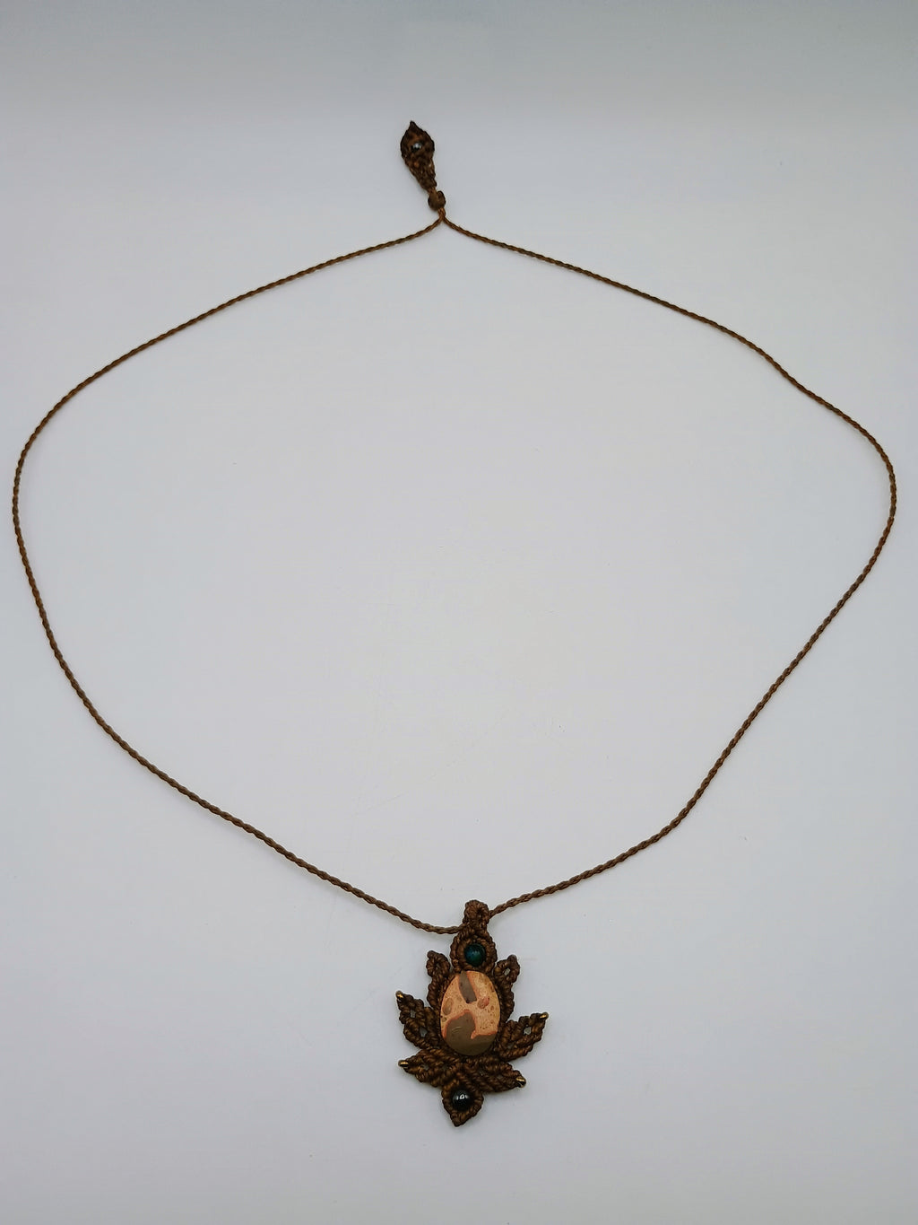 Macrame Necklace Jasper Leopard Print Handmade Pendant