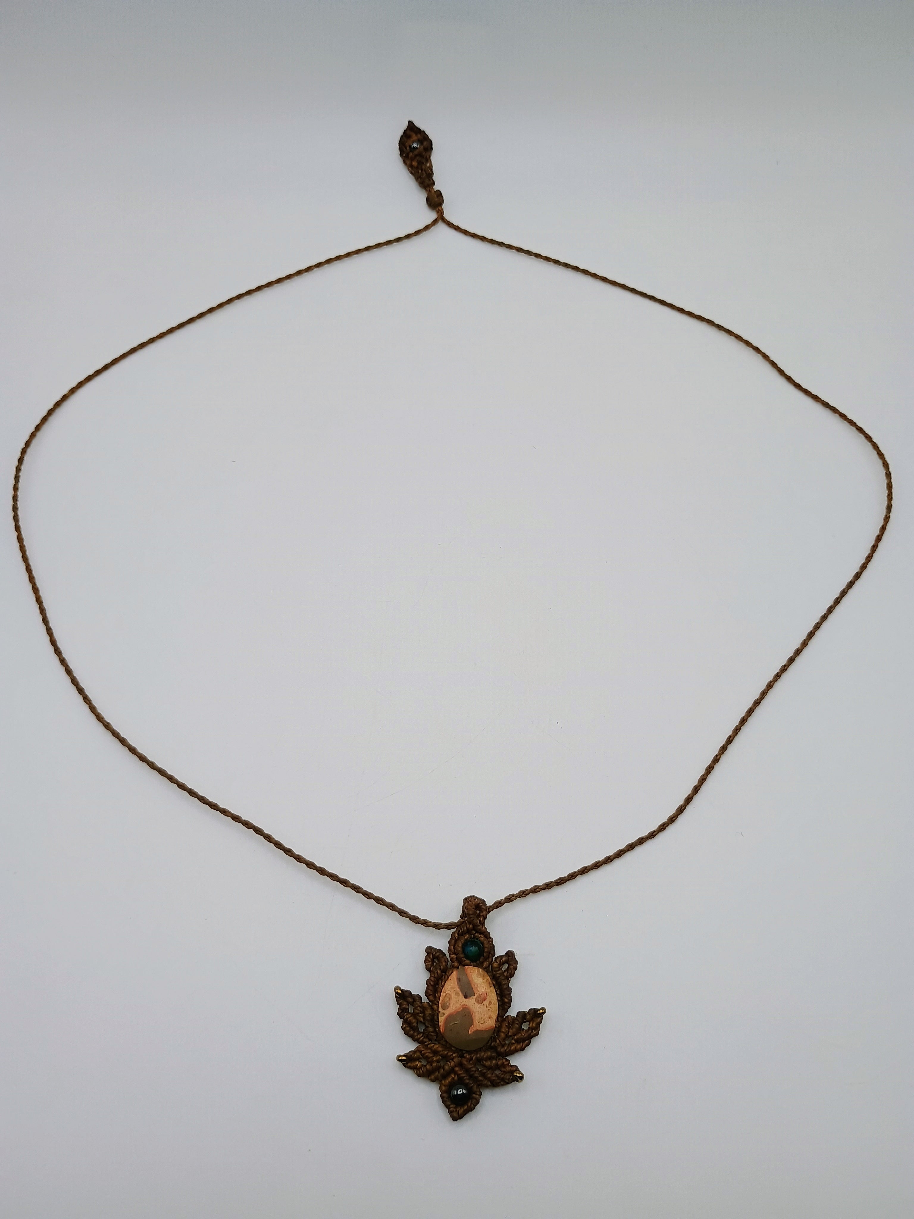 Macrame Necklace Jasper Leopard Print Handmade Pendant