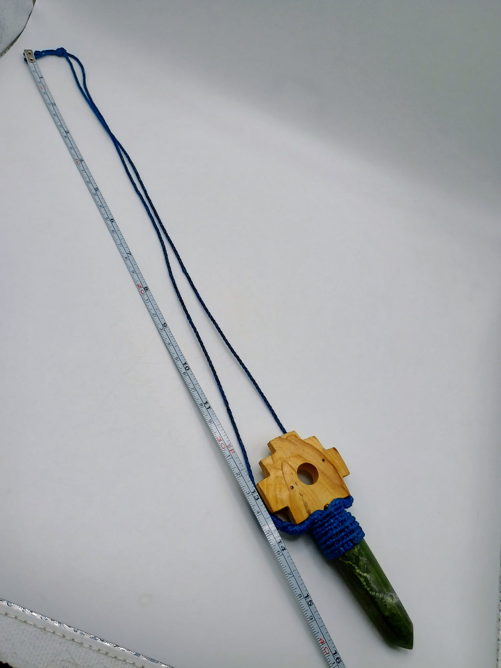 Chakana Inca Palo Santo Serpentine Natural Stone Macramé Necklace