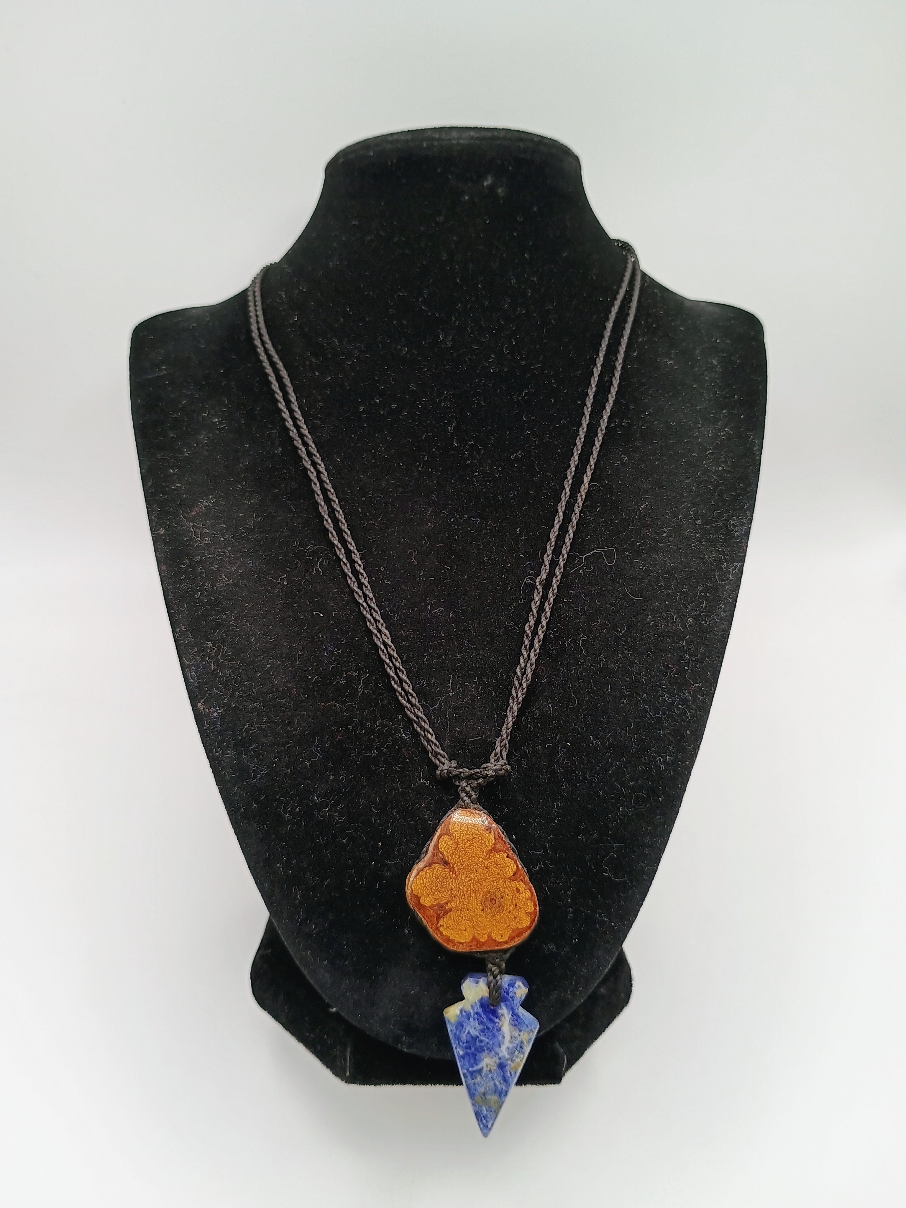 Handmade Macrame Necklace with Ayahuasca Flower and Natural Sodalite