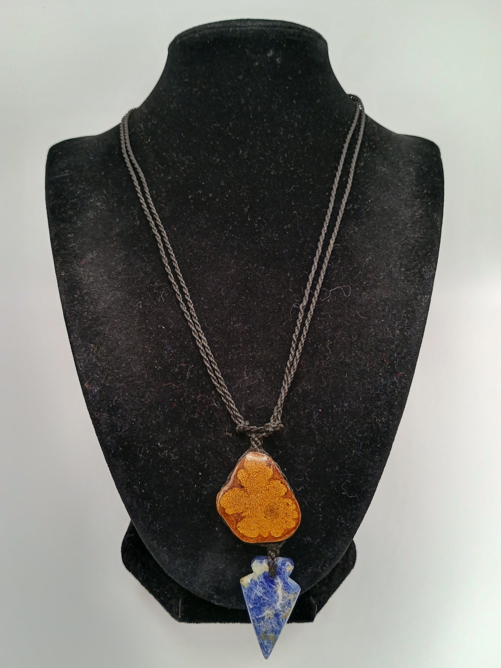 Handmade Macrame Necklace with Ayahuasca Flower and Natural Sodalite