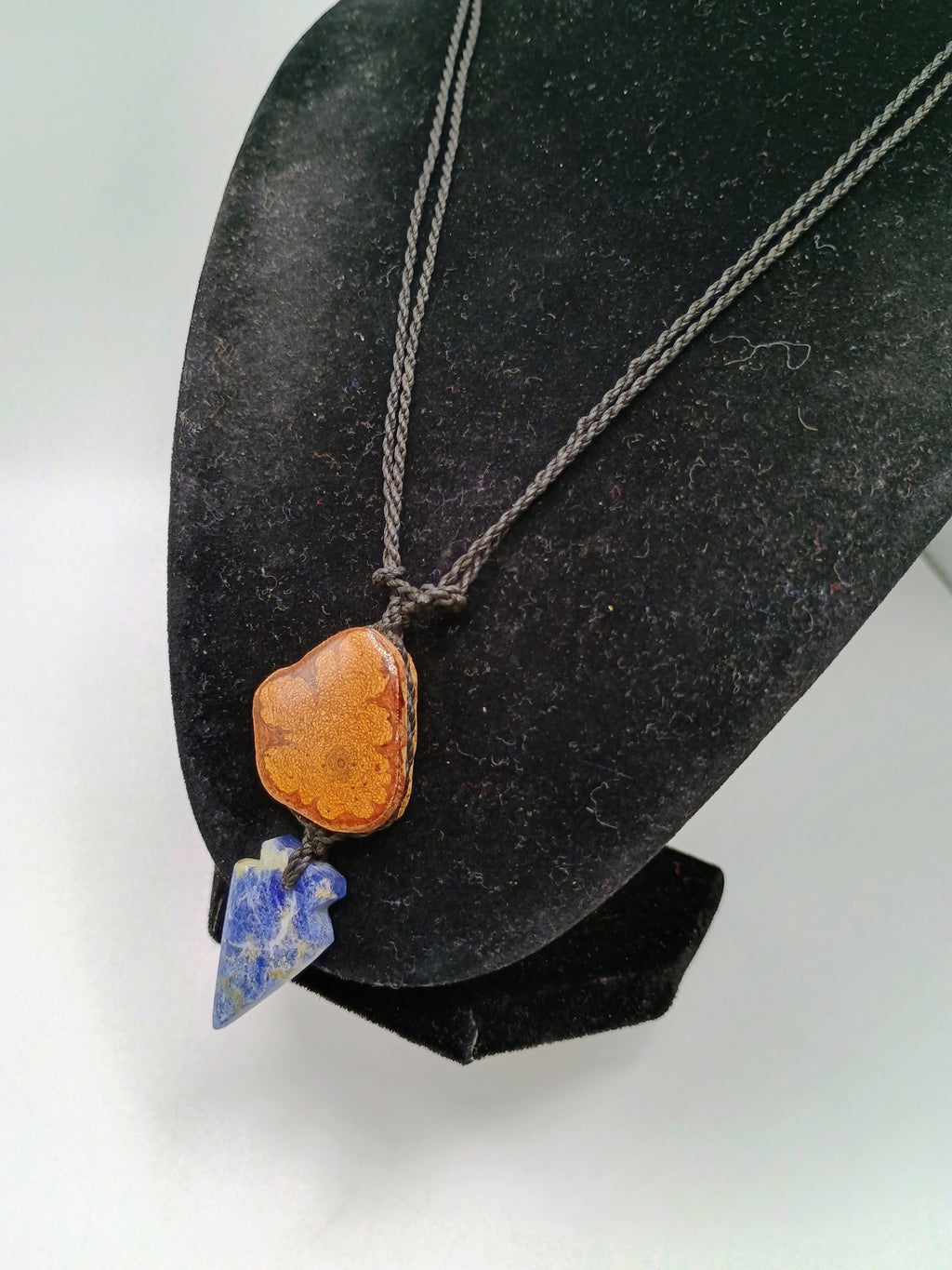 Handmade Macrame Necklace with Ayahuasca Flower and Natural Sodalite