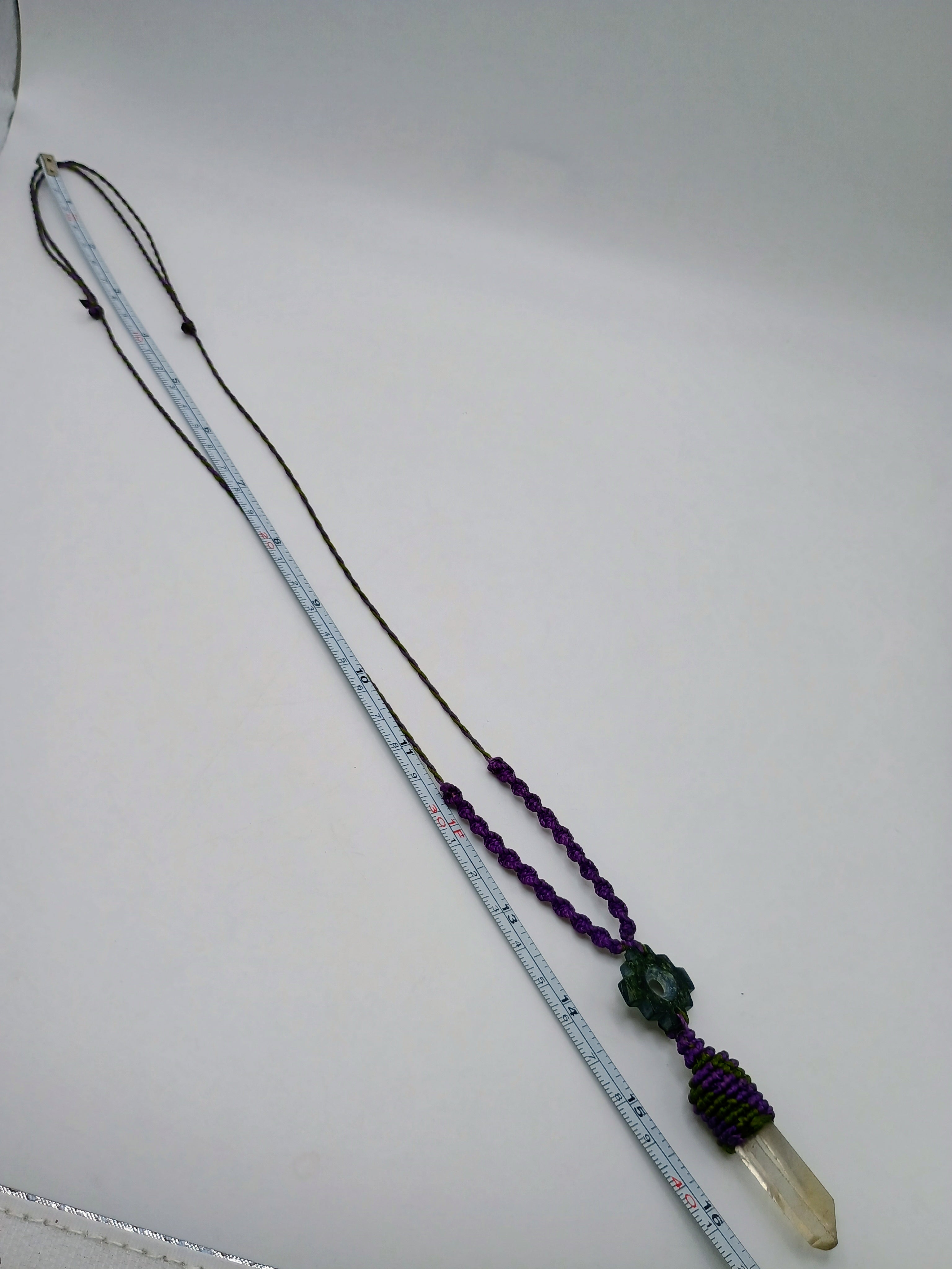 Handmade Macrame Necklace, Andean Inca Chakana, Quartz Crystal