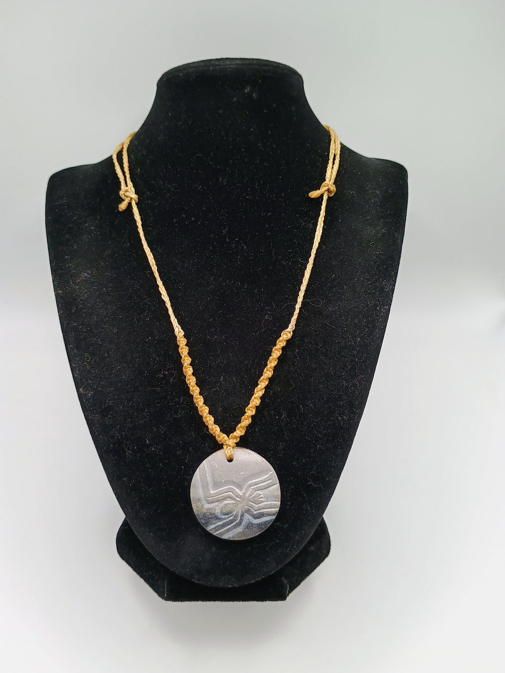 Nazca Lines Spider Necklace Handmade Macrame Pendant Natural Stone