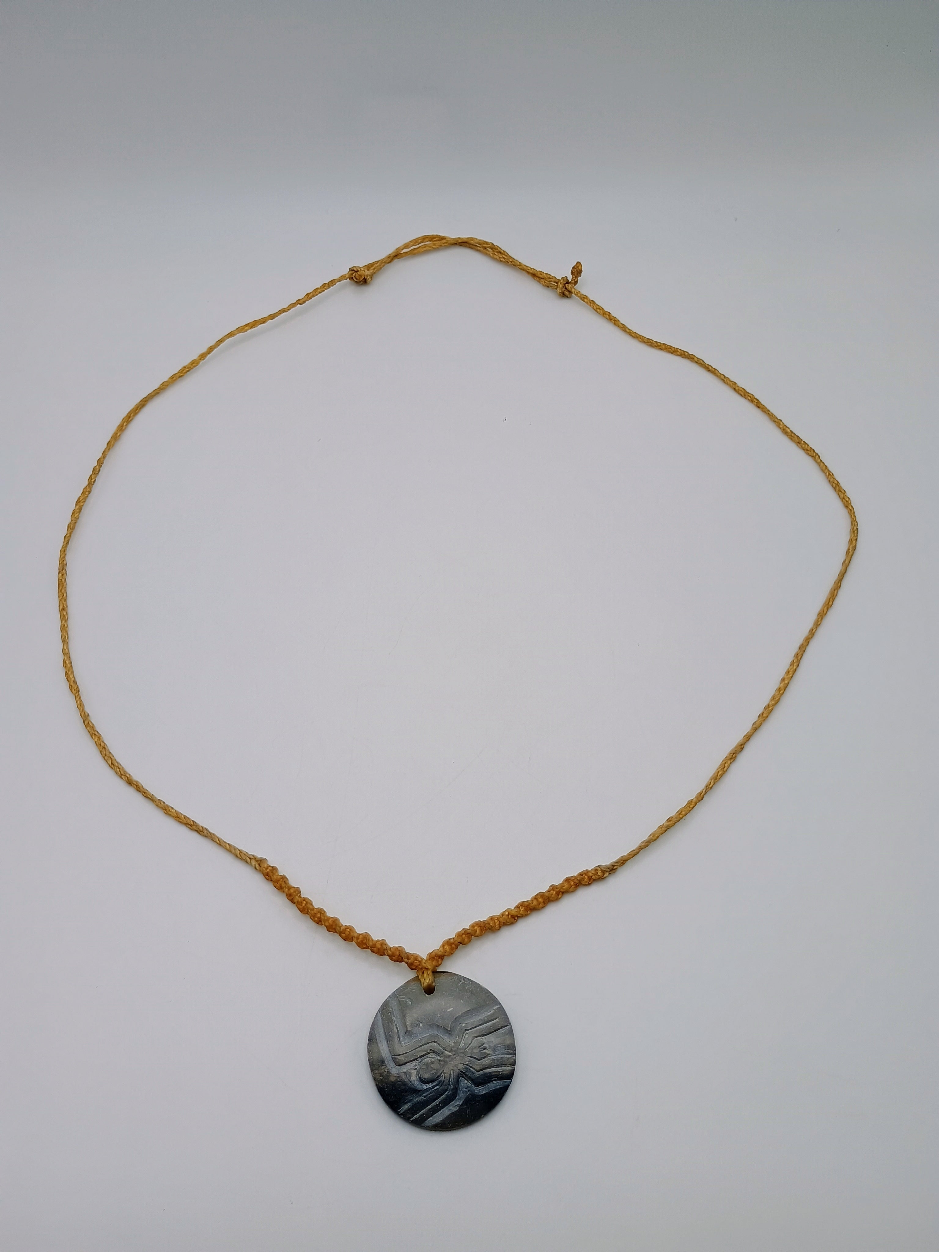 Nazca Lines Spider Necklace Handmade Macrame Pendant Natural Stone